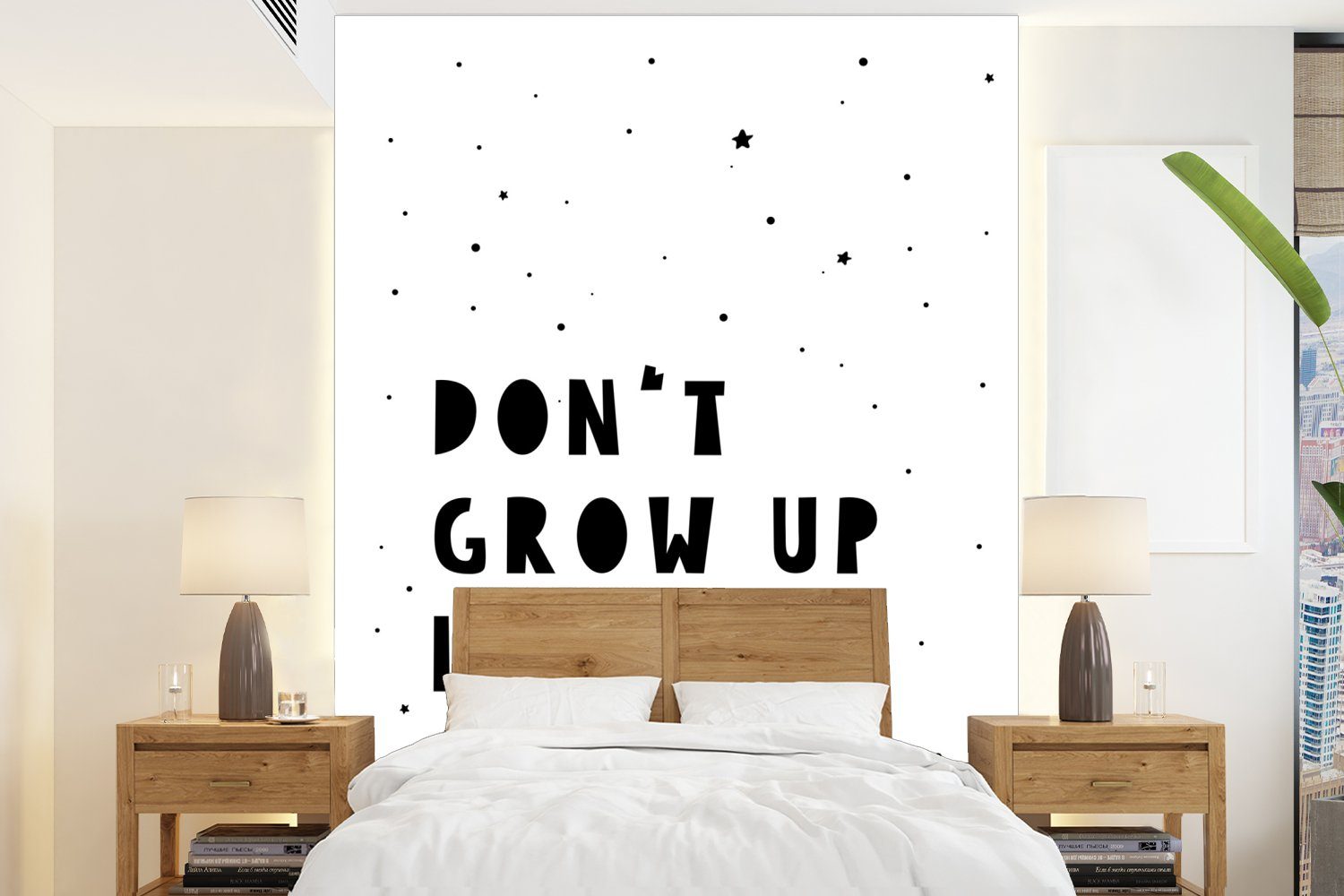 MuchoWow Fototapete Zitate - Werd nicht erwachsen, es ist ein Trick - Baby - Sterne -, Matt, bedruckt, (4 St), Montagefertig Vinyl Tapete für Wohnzimmer, Wandtapete