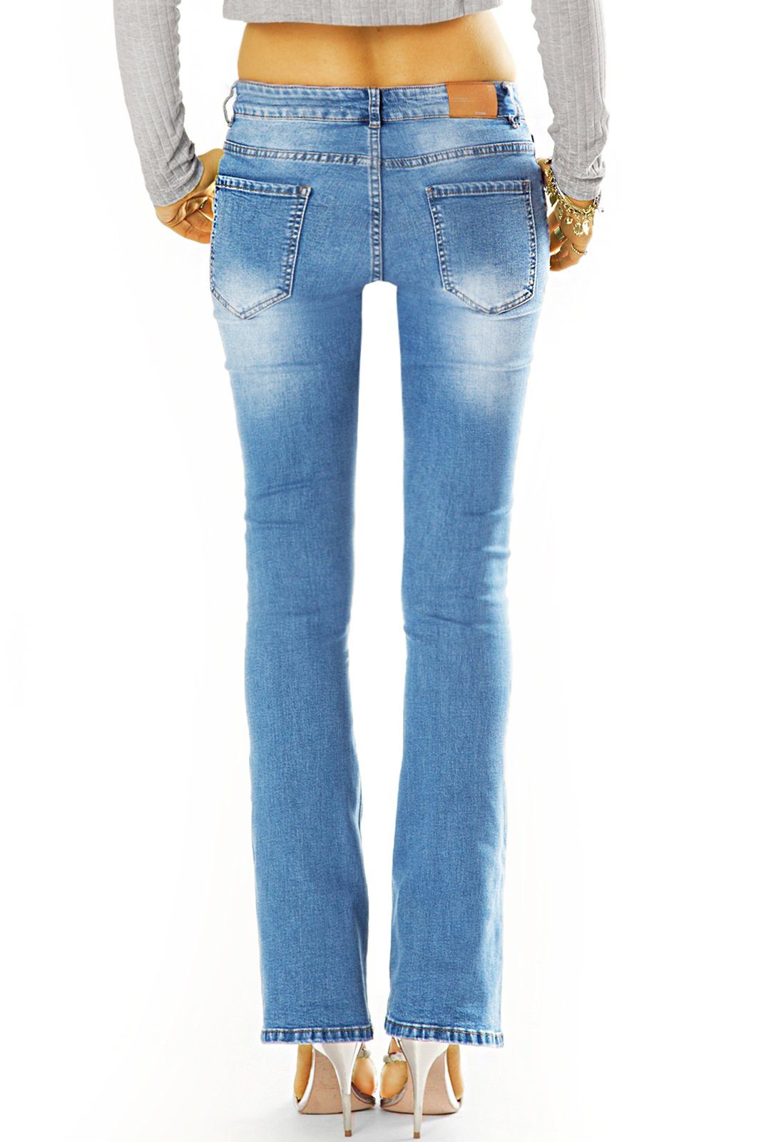 Stretch-Anteil, mit Bootcut-Jeans be - Hose Medium Waist Bootcut 5-Pocket-Style styled Damen Jeans - j13L Schlagjeans