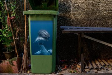 MuchoWow Wandsticker Wale - Meer - Familie (1 St), Mülleimer-aufkleber, Mülltonne, Sticker, Container, Abfalbehälter