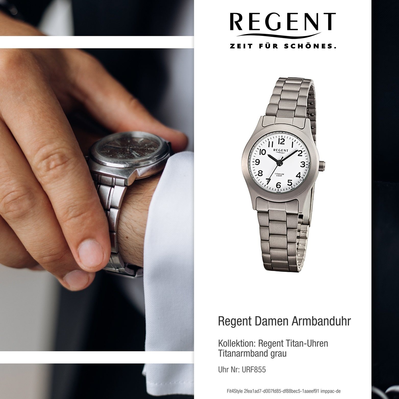 Regent Quarzuhr Regent Titan (Metall) (ca. Damenuhr Uhr rundes klein Damen Titanarmband, Gehäuse, F-855, mit 26mm), Elegant-S