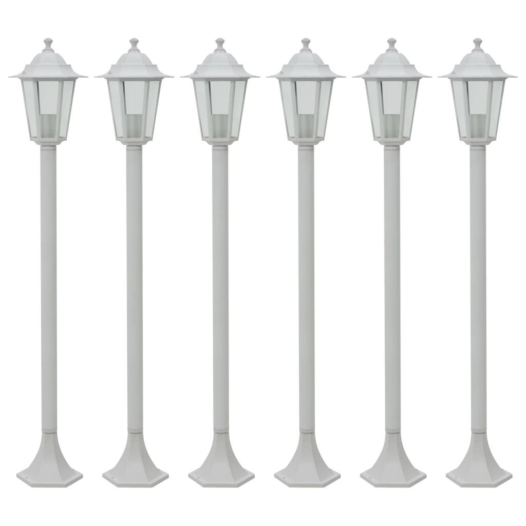 vidaXL Pollerleuchte Garten-Pollerleuchte 6 Stk. E27 110 cm Aluminium Weiß, 6x Pollerleuchte Weiß Gartenleuchte Standleuchte Außenleuchte Lampe