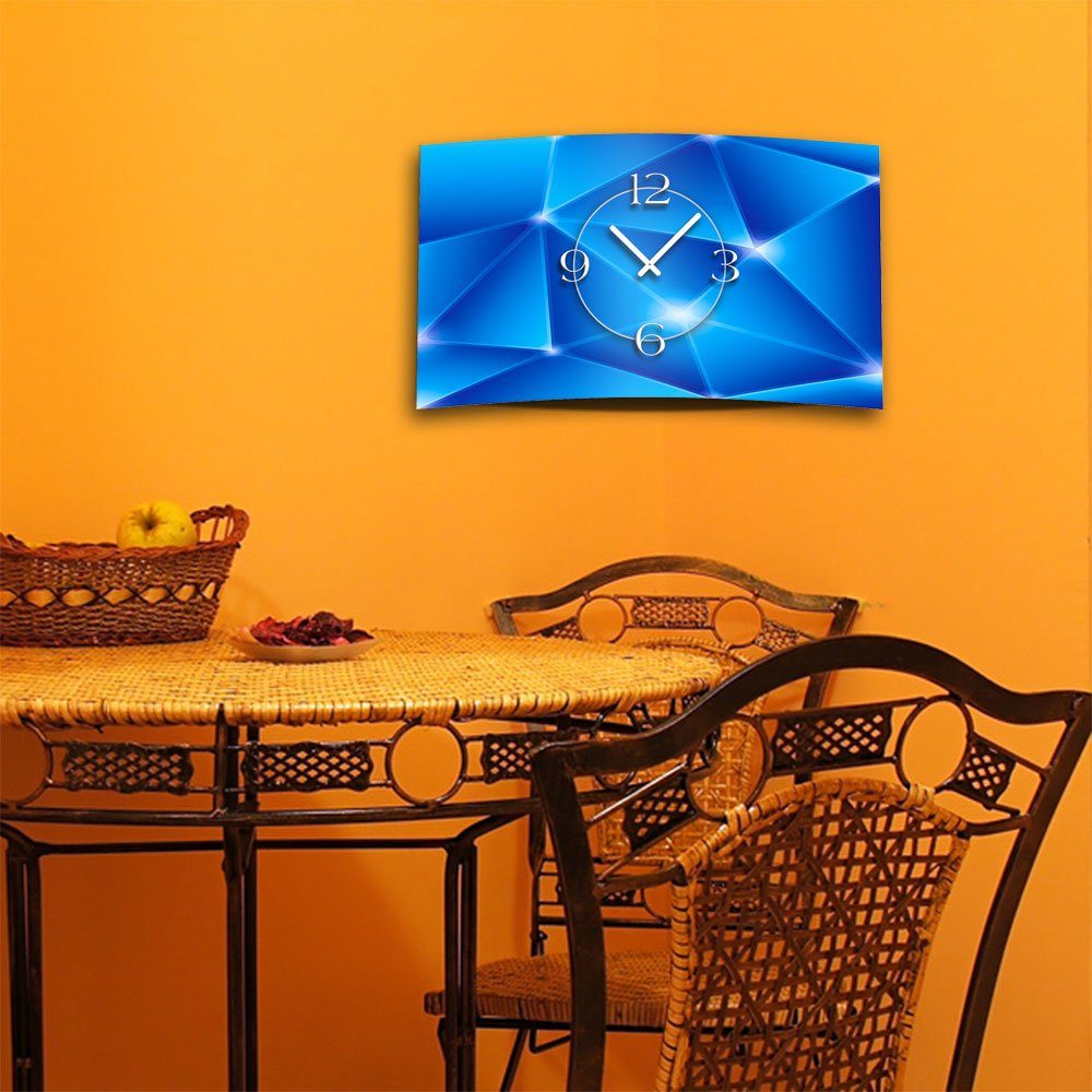 Alu-Dibond) (Einzigartige Designer blau Wanduhr abstrakt 3D-Optik aus dixtime Art 4mm Digital Wanduhr Prismen modernes Designer