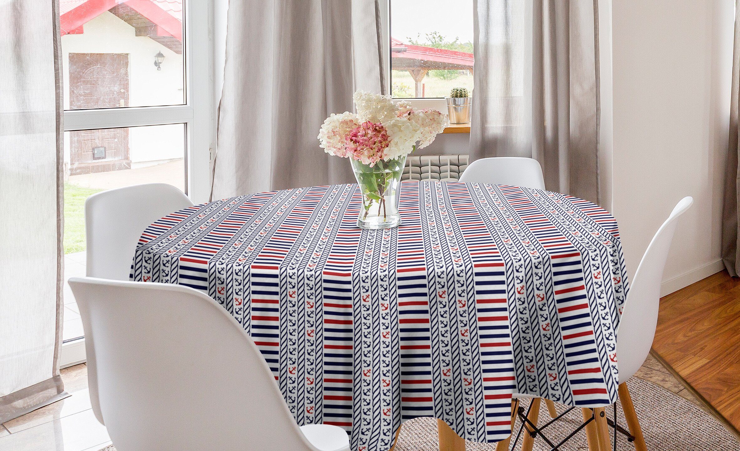 Abakuhaus Tischdecke Kreis Tischdecke Abdeckung für Esszimmer Küche Dekoration, Nautisch Marine-Muster-Streifen