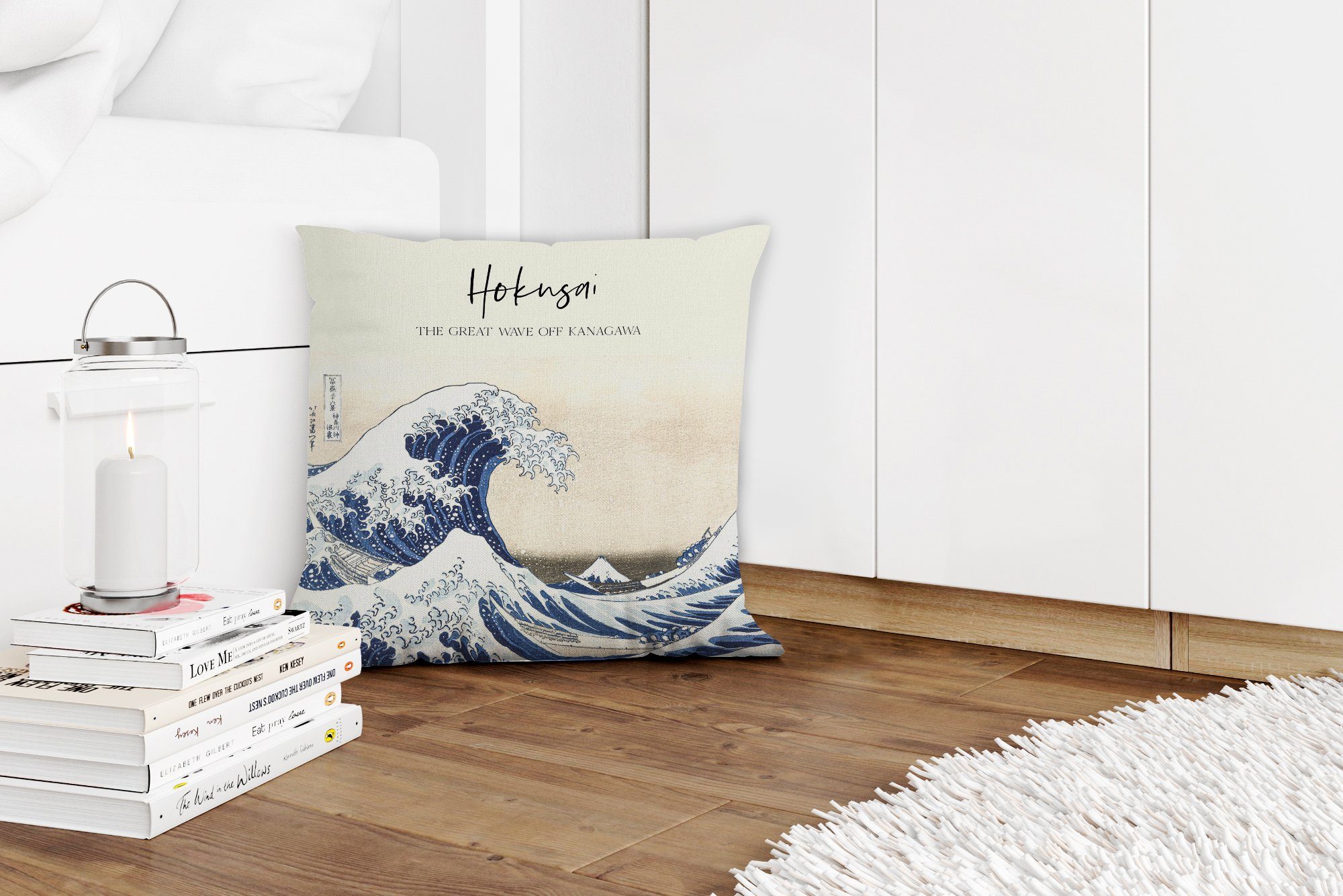 Die MuchoWow Welle vor Sofakissen Zierkissen - Hokusai, mit Füllung Deko, Schlafzimmer, - Kunst große Dekokissen Wohzimmer, Kanagawa für