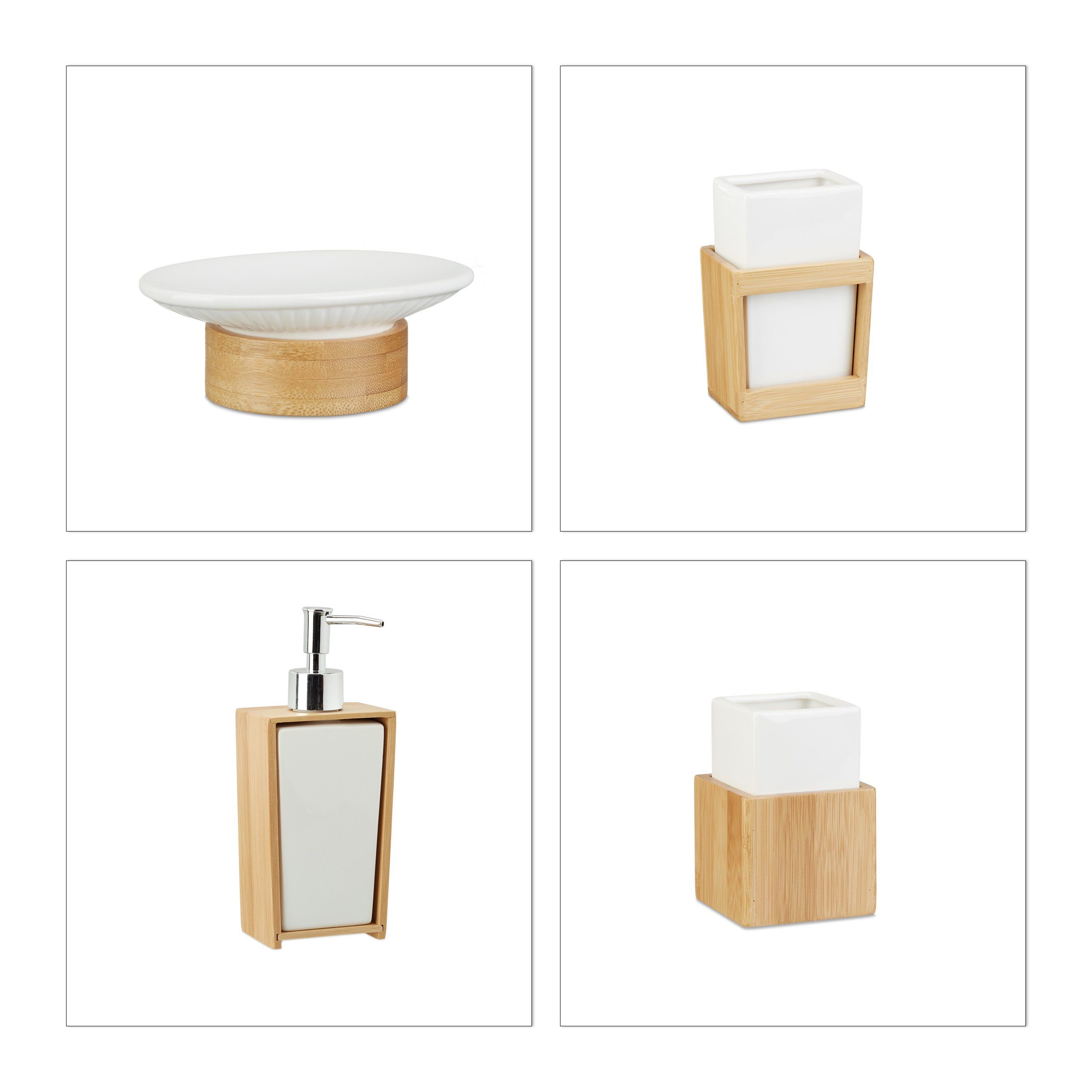 Badezimmer-Set aus Keramik Badezimmer Bambus und Set relaxdays