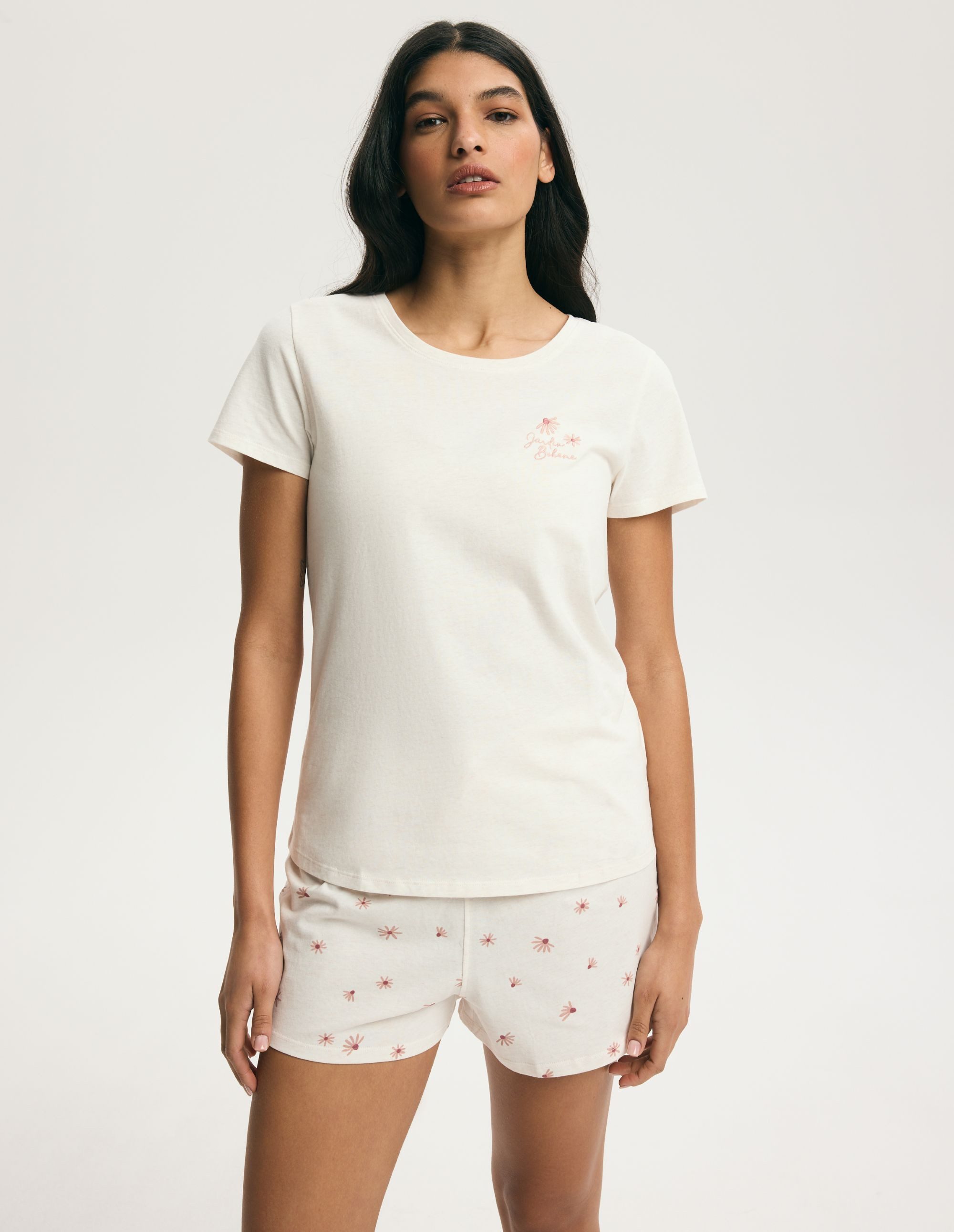 ESOTIQ Pyjama Shorty Pyjama Set Daisy Kurzarm Rundhals Baumwolle Blumenmuster bequem (2 tlg)