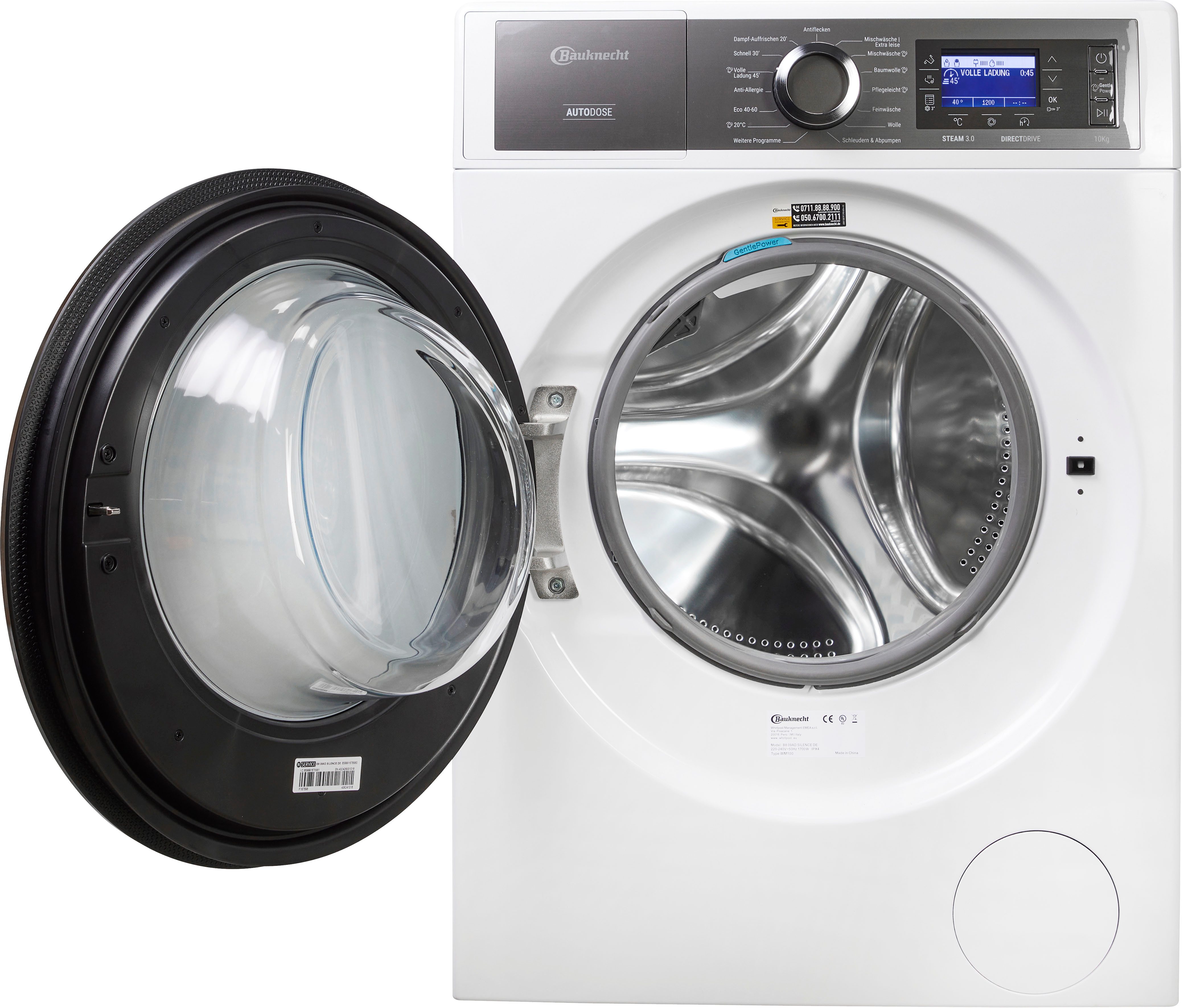 BAUKNECHT Waschmaschine B8 09AD SILENCE DE, 10 kg, 1400 U/min, Gentle Power-Technologie, Auto Dose, Vollwasserschutz