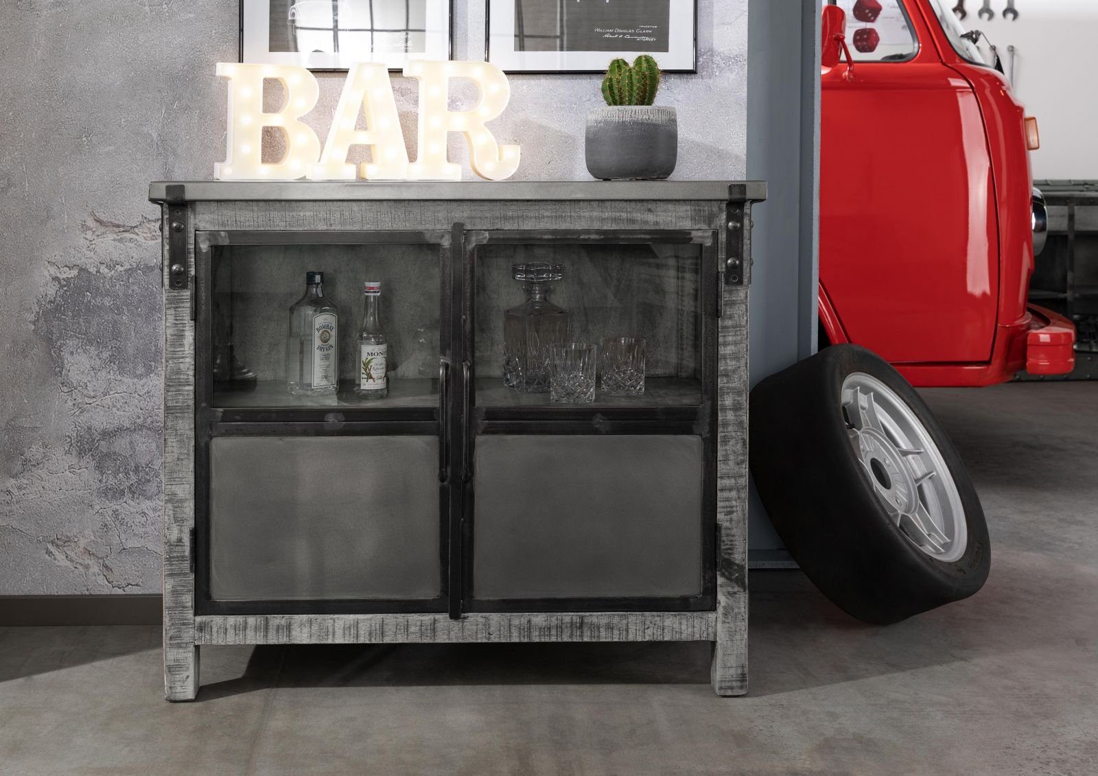 Massivmoebel24 Sideboard HEAVY INDUSTRY (Massivholz), Sideboard Mango 100x40x90 grau lackiert HEAVY INDUSTRY #127