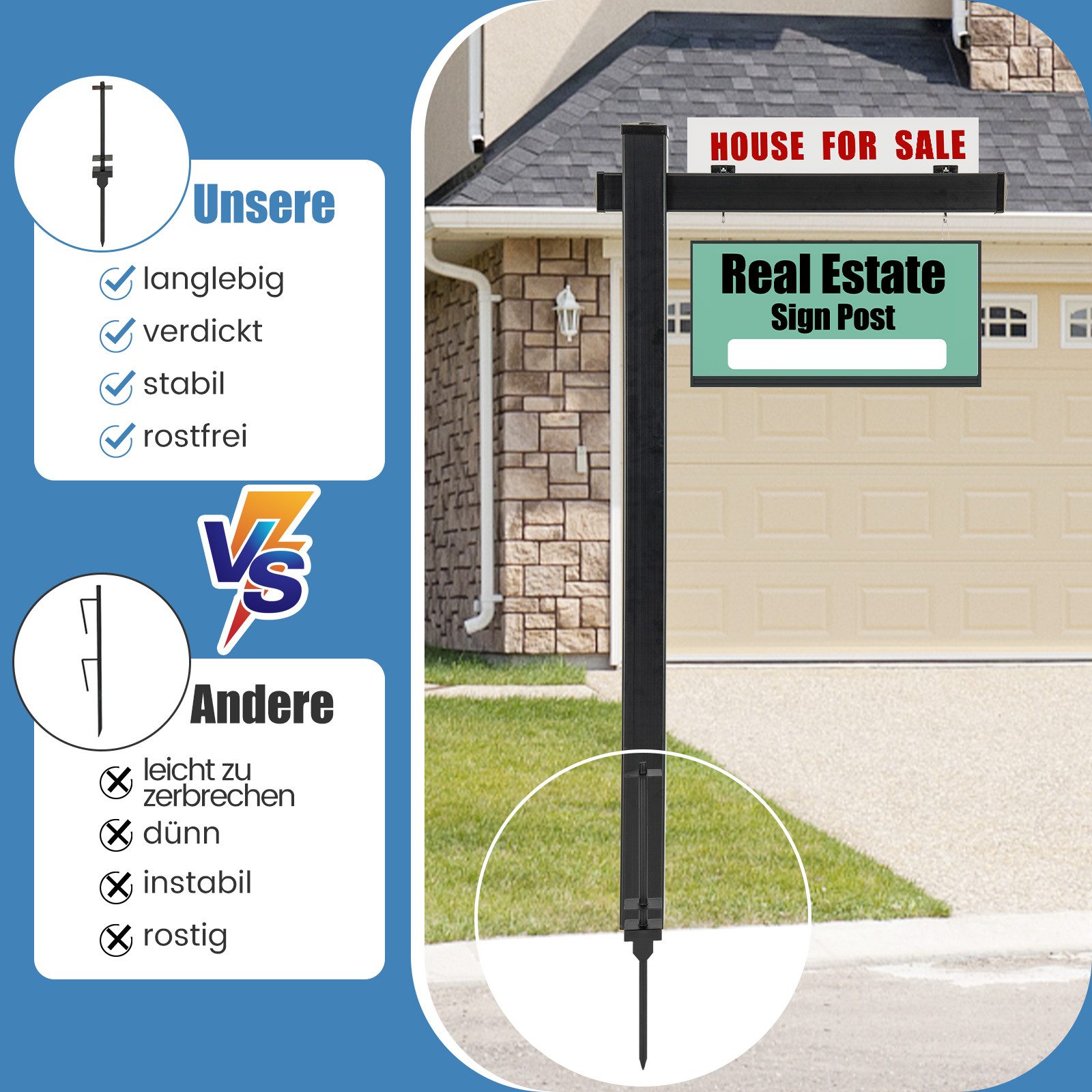 COSTWAY Standtafel, Schilder Pfosten 180 cm, Immobilien-Posterstand