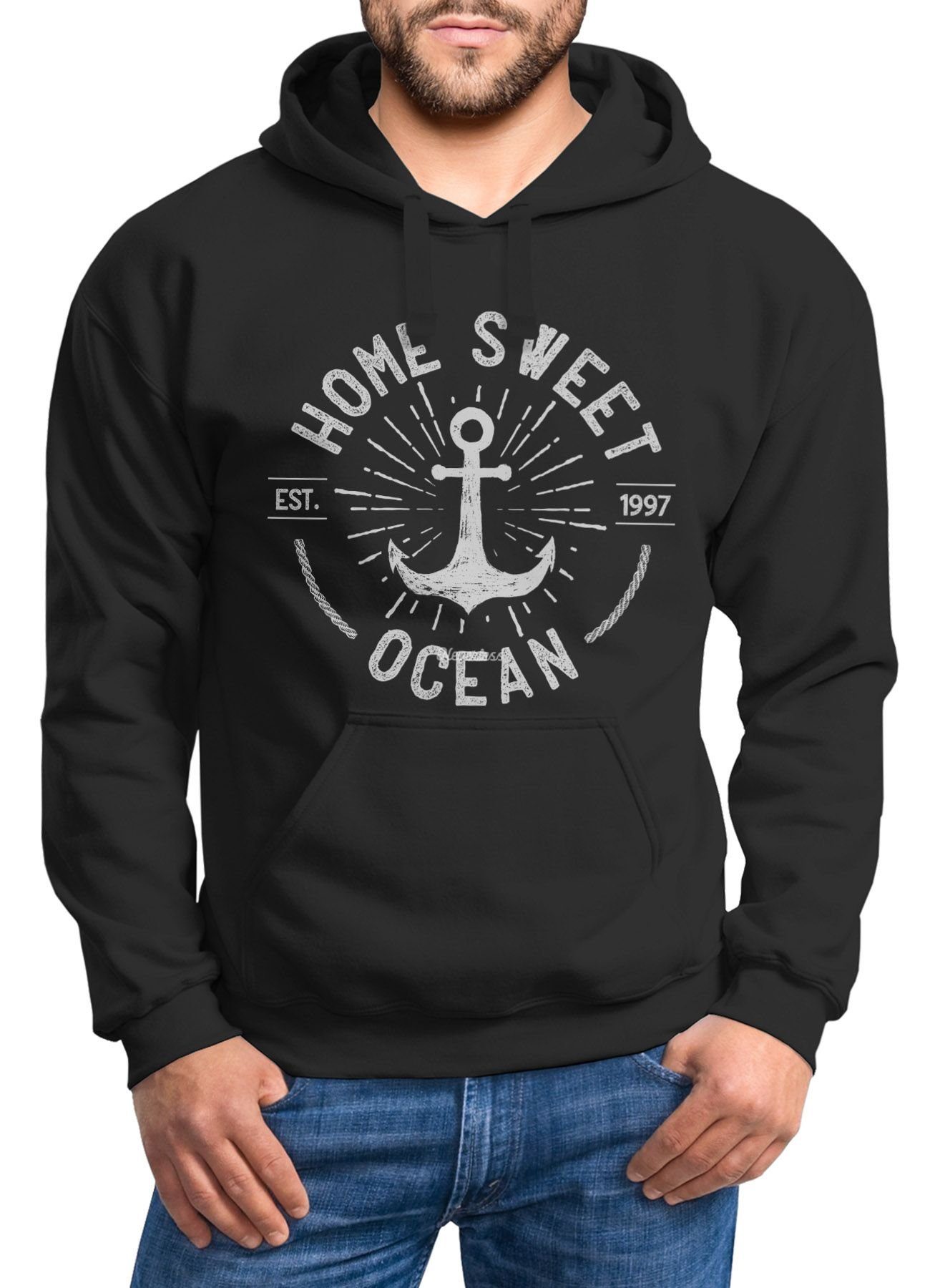 Neverless Hoodie Hoodie Herren Anker Logo maritim Home Sweet Ocean Schriftz günstig online kaufen