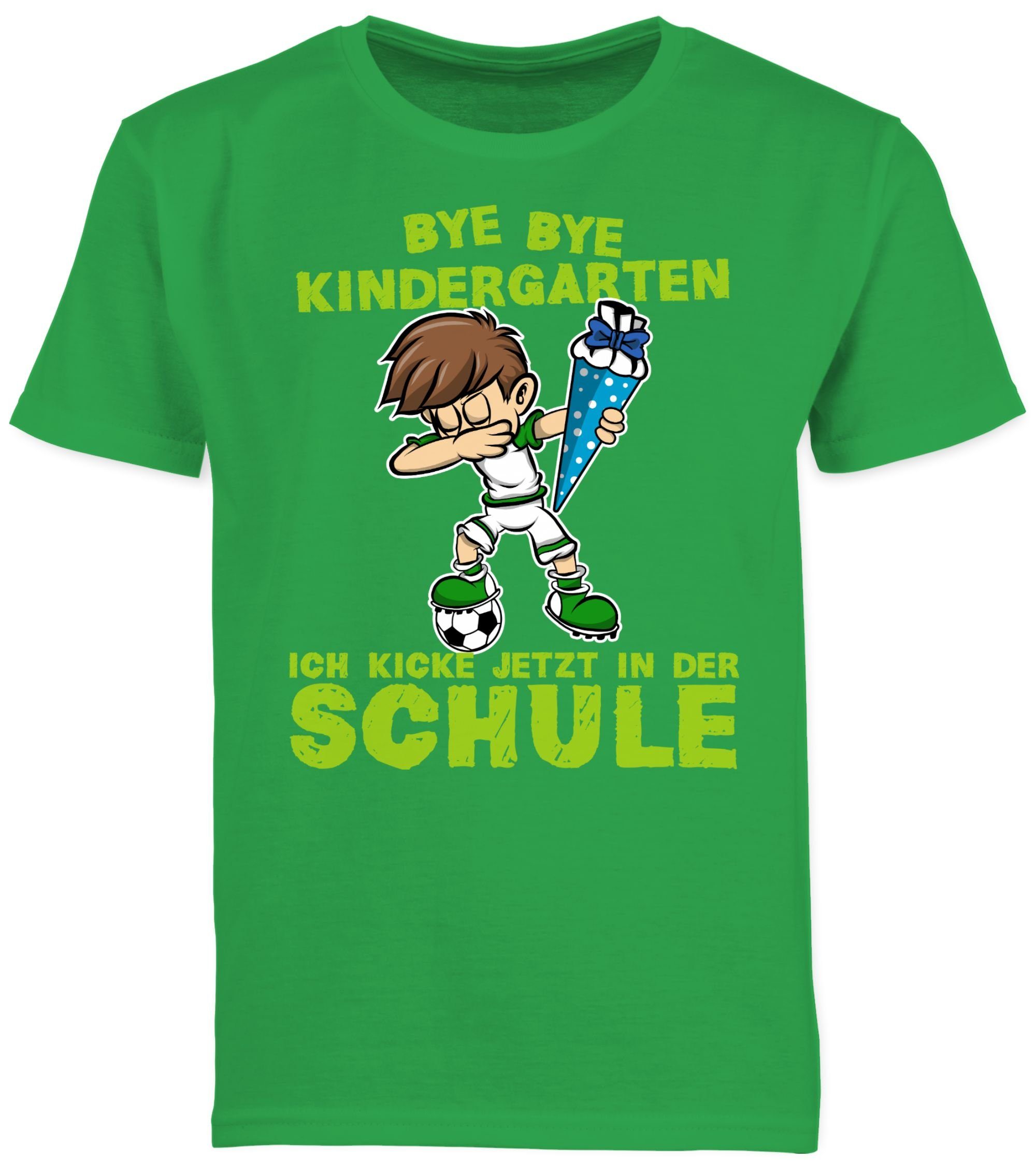 Schule 03 Junge kicke Einschulung Bye jetzt der ich Grün Geschenke in Junge Schulanfang Dabbing Bye T-Shirt Fußba Shirtracer Kindergarten