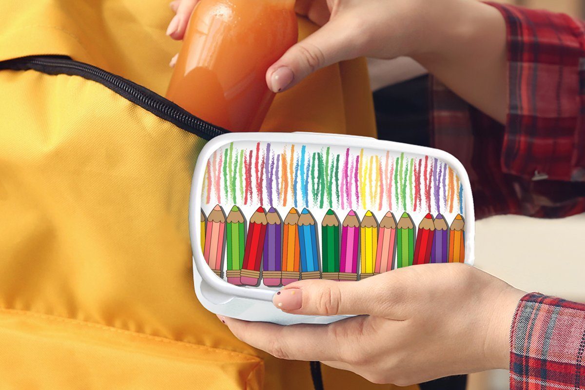 MuchoWow Lunchbox Farbstift Mädchen für Kunststoff, weiß Erwachsene, Brotdose, und Regenbogen, für (2-tlg), und - Brotbox - Jungs Muster Kinder
