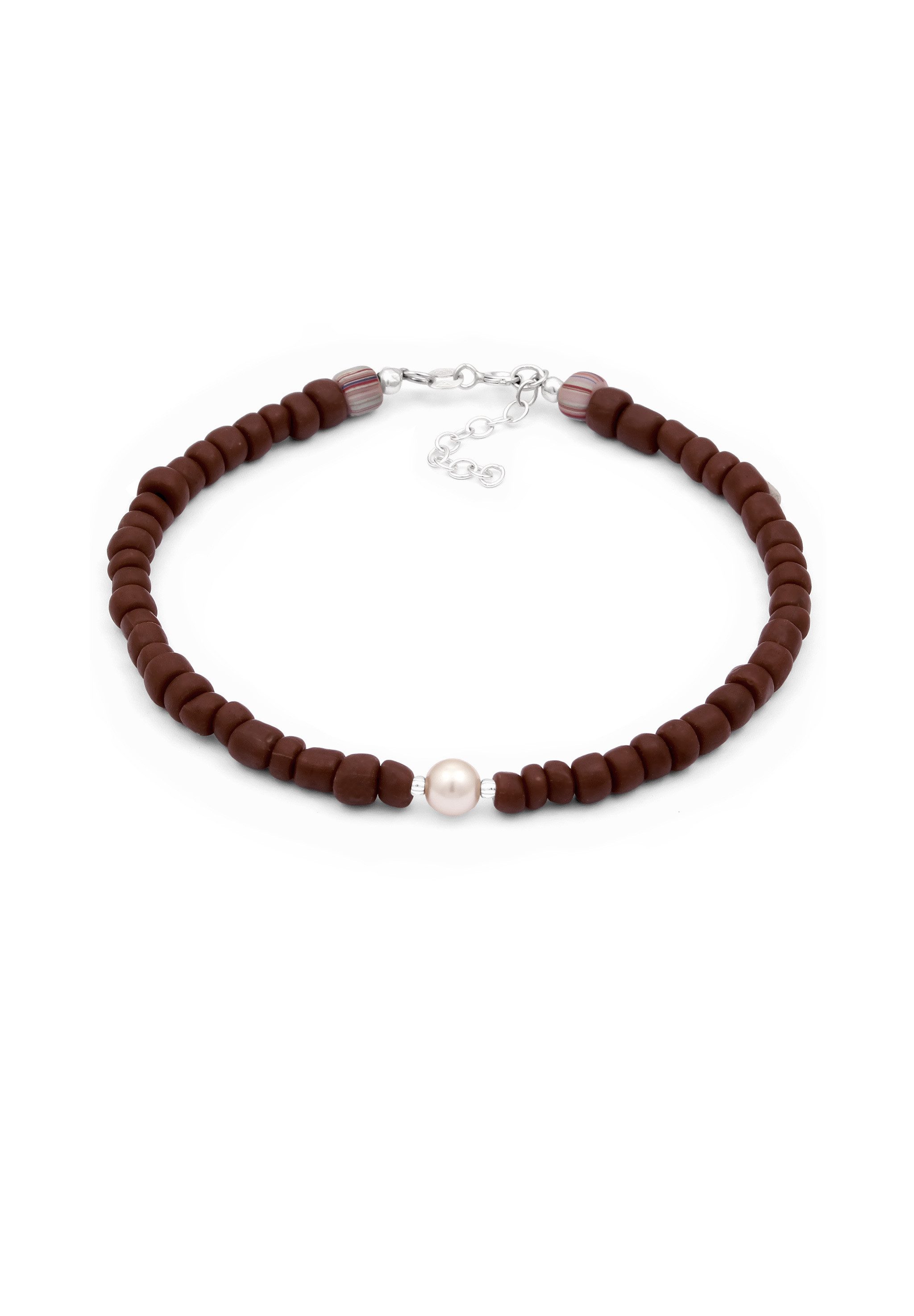 Elli Fußkette Glas Perlen Braun Synthetische Perle Weiß 925 Sterling Silber