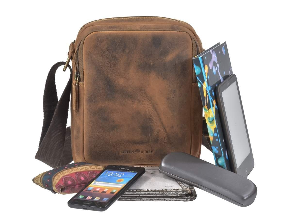 Greenburry Umhängetasche "Vintage" Leder, Schultertasche, Herrentasche 21x25cm, antik Look