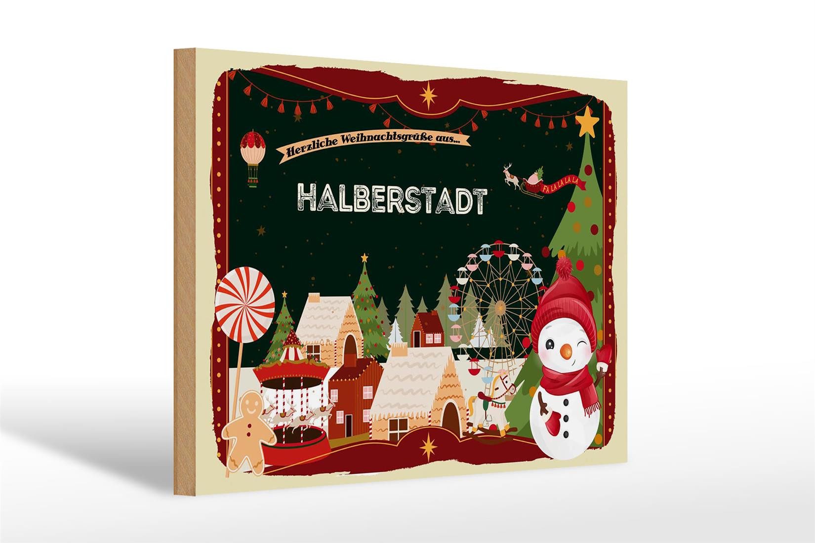 Femer GmbH Holzbild Weihnachten Grüße HALBERSTADT 30x20cm, Feste und Feiertage (1 St), Glatte Holzfaserplatte (MDF), vorn beschichtet
