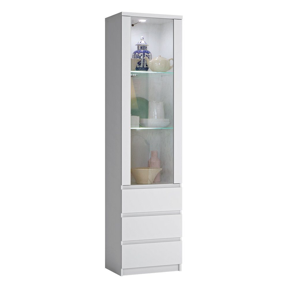 Lomadox Vitrine FORTALEZA-129 in weiß mit LED Beleuchtung, B/H/T 50,1/200/40 cm