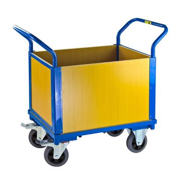 ADB Werkstattwagen ADB Transportwagen aus Stahlrohr, mit Boden und 4 Holzwänden, bis 180 kg, Blau