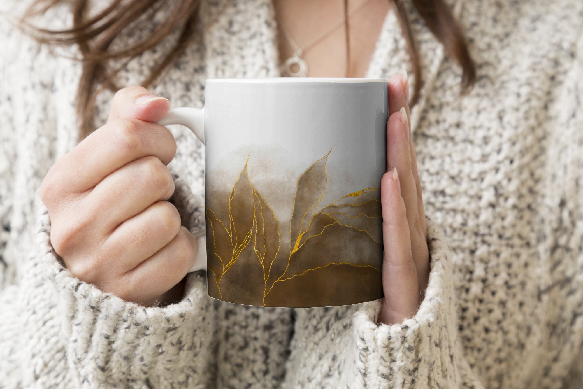 MuchoWow Geschenk Teetasse, Teetasse, Becher, Keramik, Braun Textur - Marmoroptik, - - Marmor Tasse - Gold Kaffeetassen,