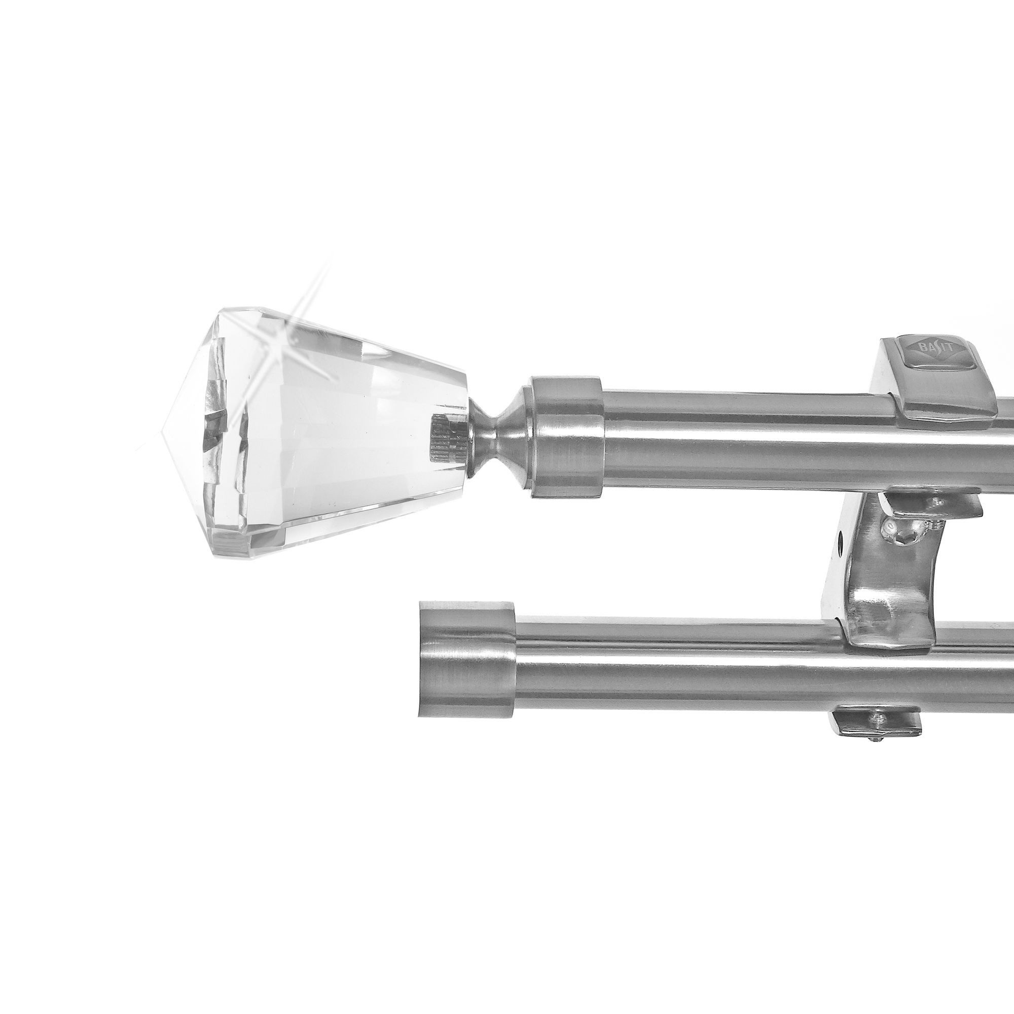 BASIT Gardinenstange Edelstahloptik 20mm mit Deckenträgern 200 cm E36, Ø 20 mm, 2-läufig, verschraubt, Metall, D60RR 200 cm E36 Knauf Kristall