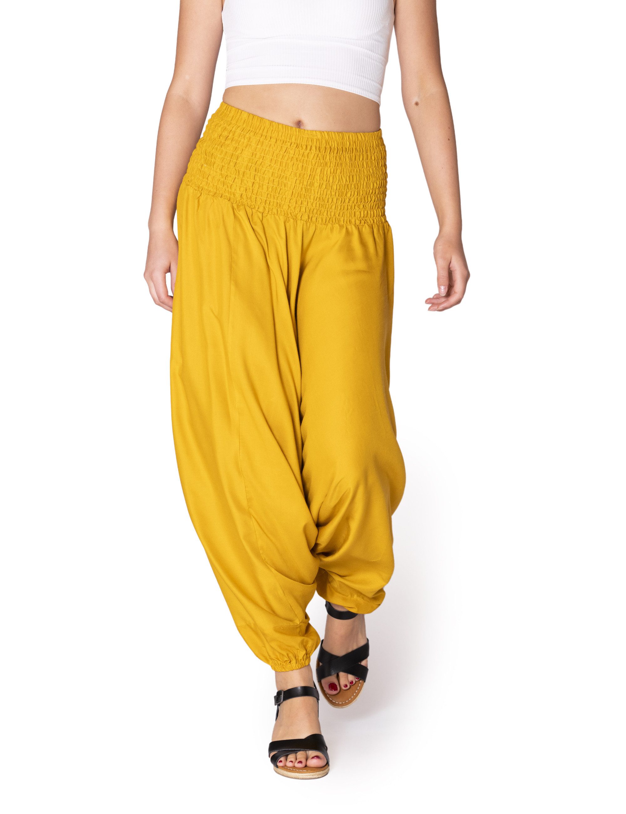 PANASIAM Haremshose Aladinhose einfarbig Haremshose aus 100% natürlicher Viskose Pumphose für Damen bequeme Freizeithose Pluderhose