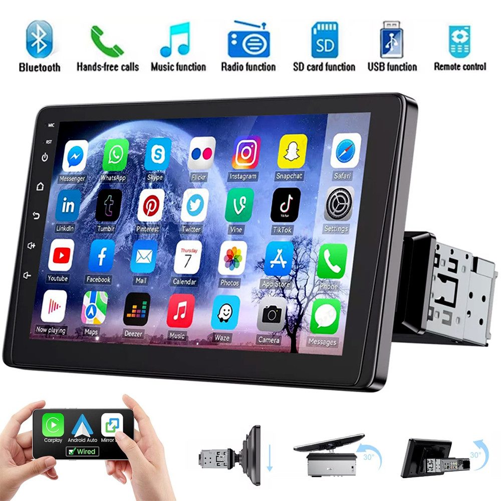 ESSGOO 9" 1 DIN Wireless Carplay Android Auto Bildschirm USB AUX Bluetooth Autoradio (FM, 9" IPS Bildschirm Freisprecheinrichtung Fernbedienung Kamera(optional)