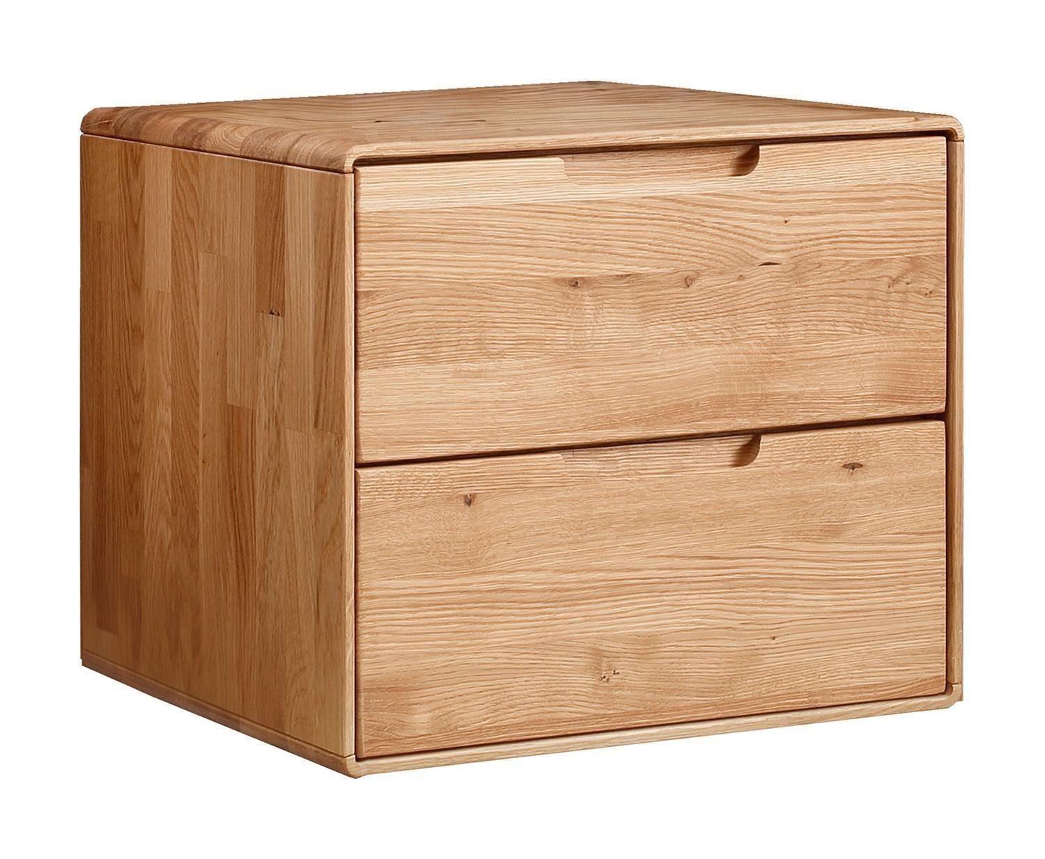 G+K Möbelvertriebs GmbH Nachttisch KM-0663, 2 Schubladen, Wildeiche massiv geölt, B 51 x H 45 x T 40 cm