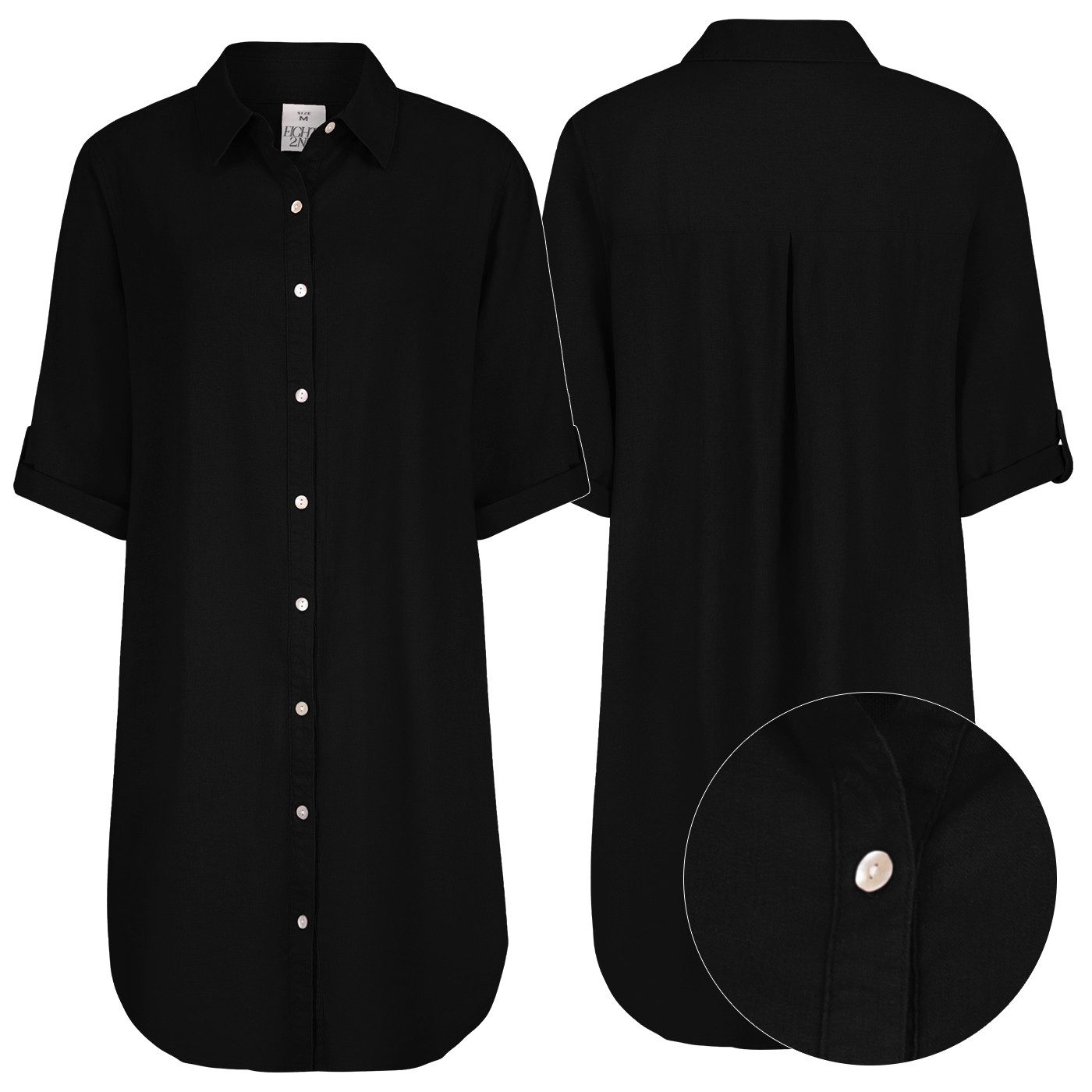 Eight2Nine Hemdbluse Damen Leinen Bluse atmungsaktiv Tunika Sommer langebluse Hemdbluse – Bild 3 von 5
