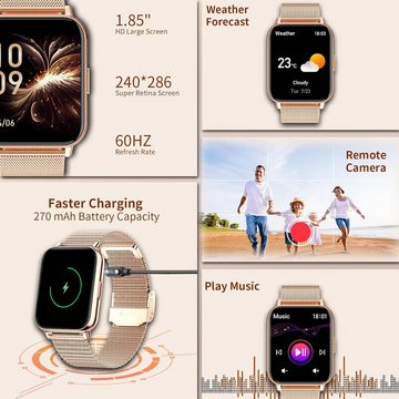 Colesma Smartwatch (1,85 Zoll, Android, iOS), mit telefonfunktion,Sprachsteuerung/Schlafmonitor, Fitness Tracker Uhr