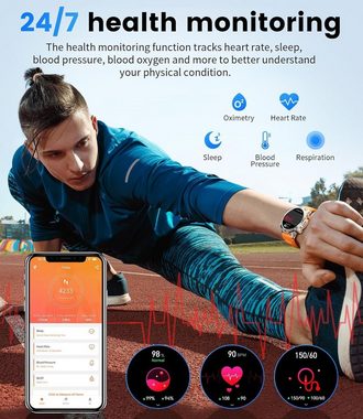 Lige Smartwatch (1,43 Zoll, Android iOS), Herren kompatibel bildschirm mit gesundheits schrittzähler erinnerung