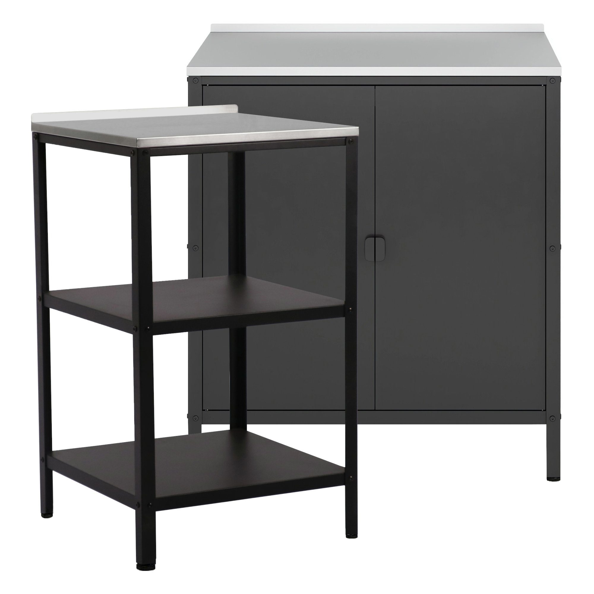en.casa Mehrzweckschrank-Set, (Outdoor-Standregal + Schrank), Outdoorset »Bolognano« Standregal und Schrank Schwarz, matt