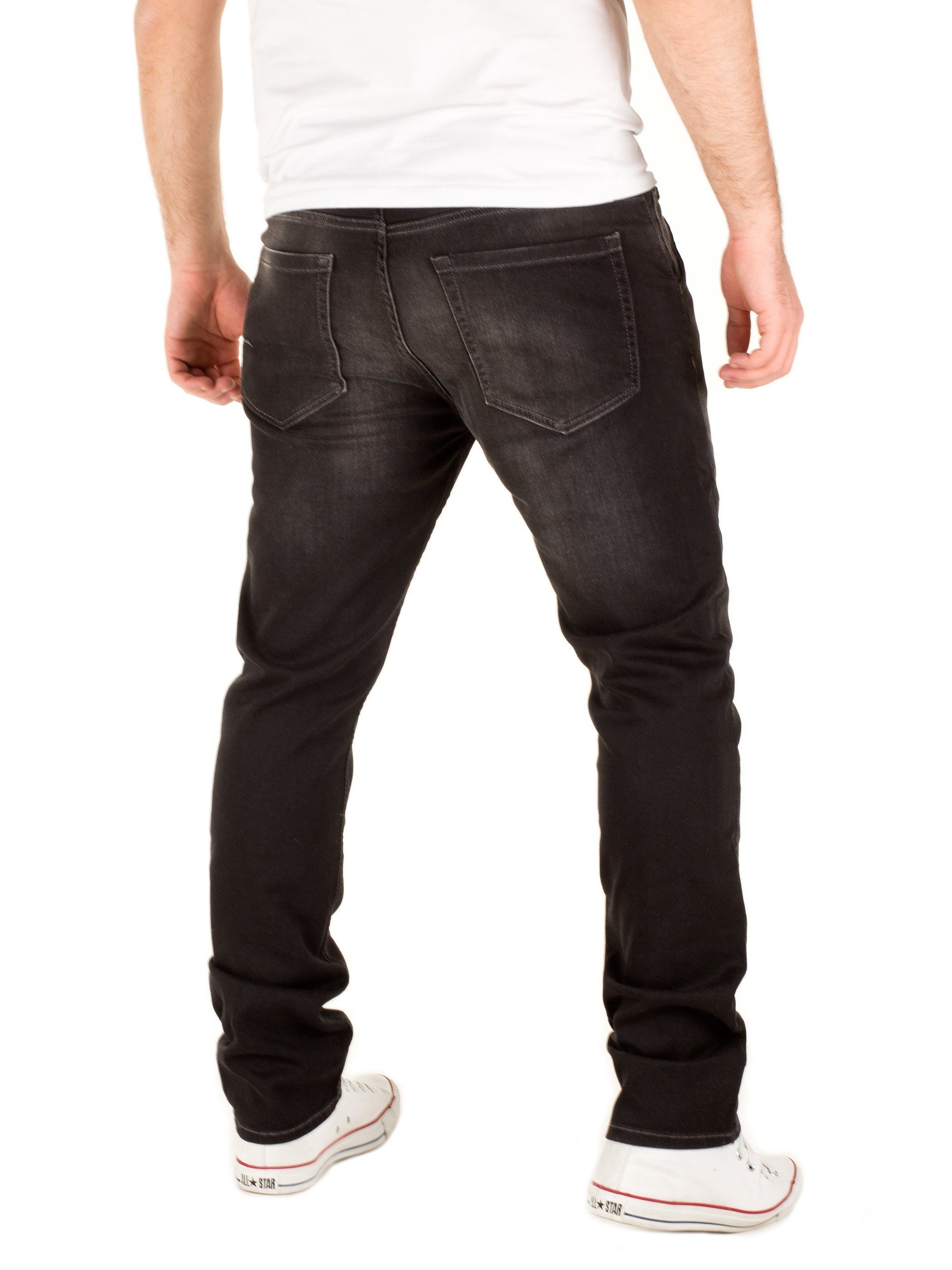 WOTEGA Slim-fit-Jeans Denim Jeans-Look Joshua (phantom Jeans Schwarz 4205) in Herren Stretch Hose Jogging Sweathosen black in Jogginghose