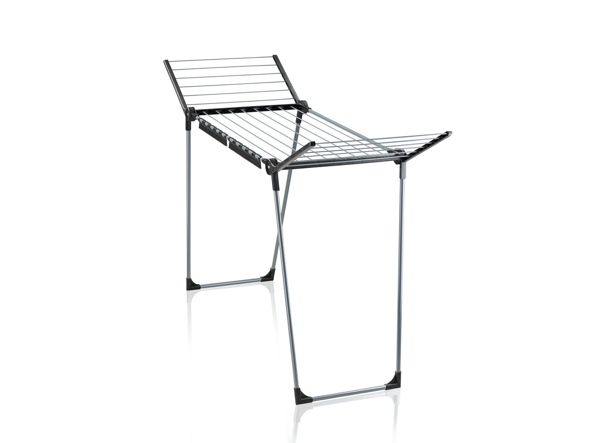 Leifheit Wäscheständer Standtrockner Pegasus 150 Solid Slim Black, 15m Trockenlänge, 105cm Flügelhöhe, schmal (55cm), zusammenklappbar