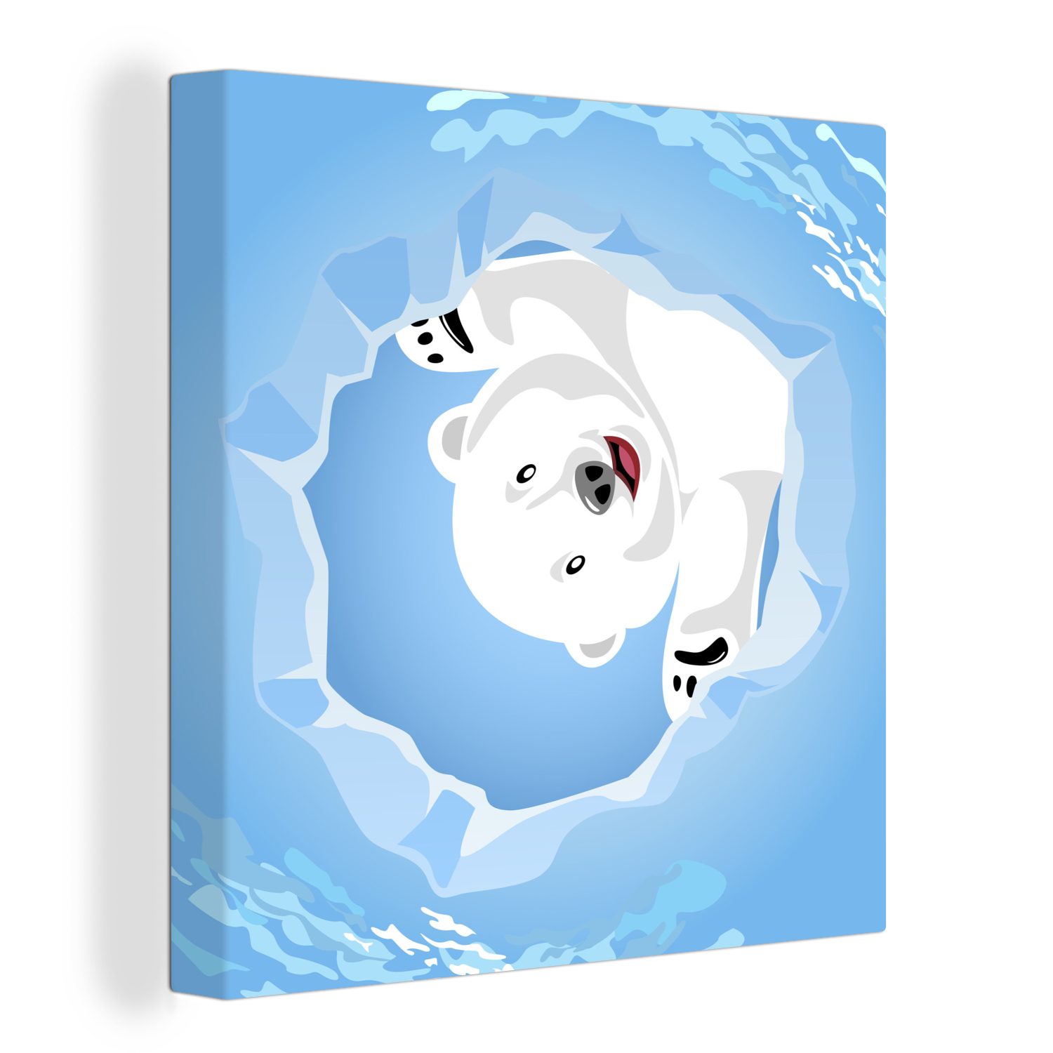 OneMillionCanvasses® Leinwandbild Illustration eines Eisbären über einem Loch, (1 St), Leinwand Bilder für Wohnzimmer Schlafzimmer