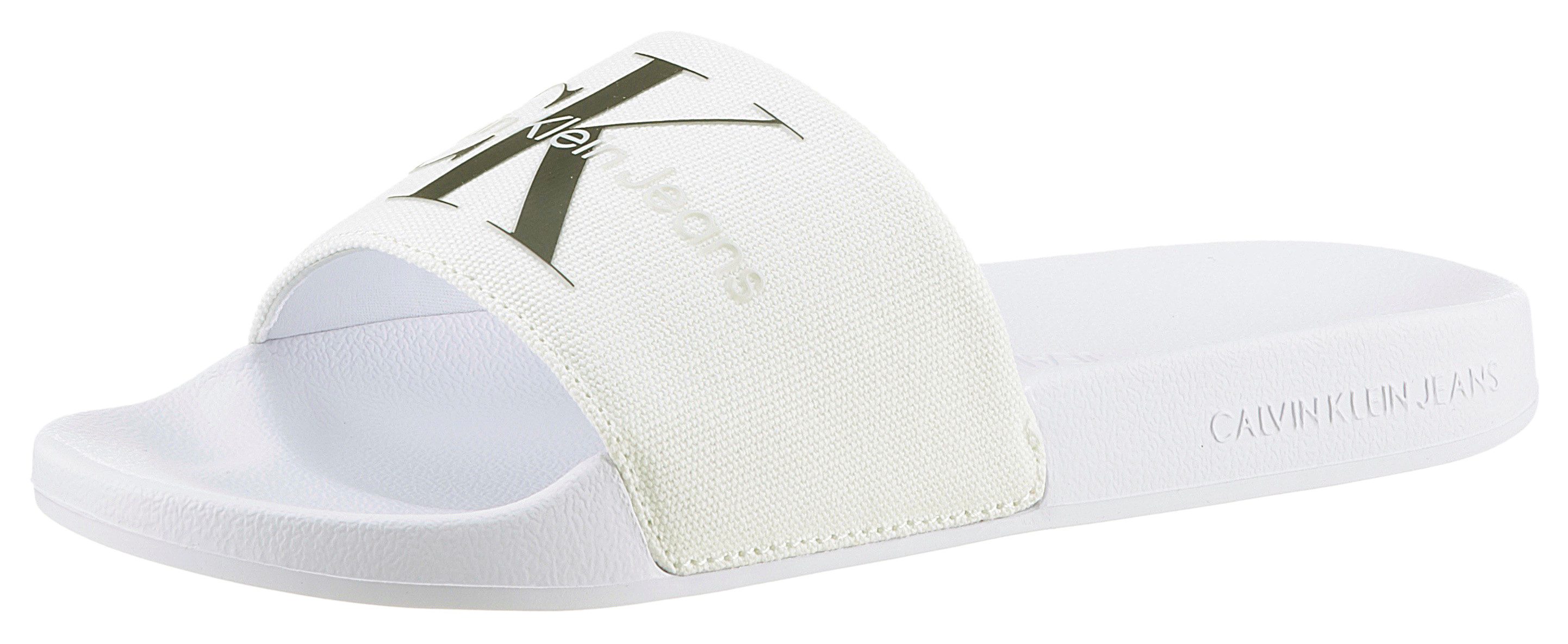 Calvin Klein Jeans FANNY SLIDE MONOGRAM Badepantolette, Sommerschuh, Schlappen, Badeschuh, Poolslides mit breiter Bandage