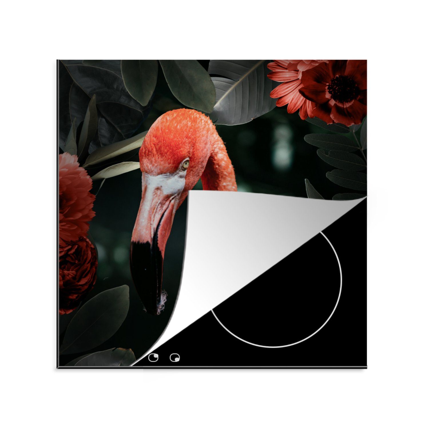 für Blumen Blätter - Ceranfeldabdeckung, MuchoWow Vinyl, Federn, cm, Arbeitsplatte tlg), Flamingo küche Herdblende-/Abdeckplatte 78x78 - (1 -