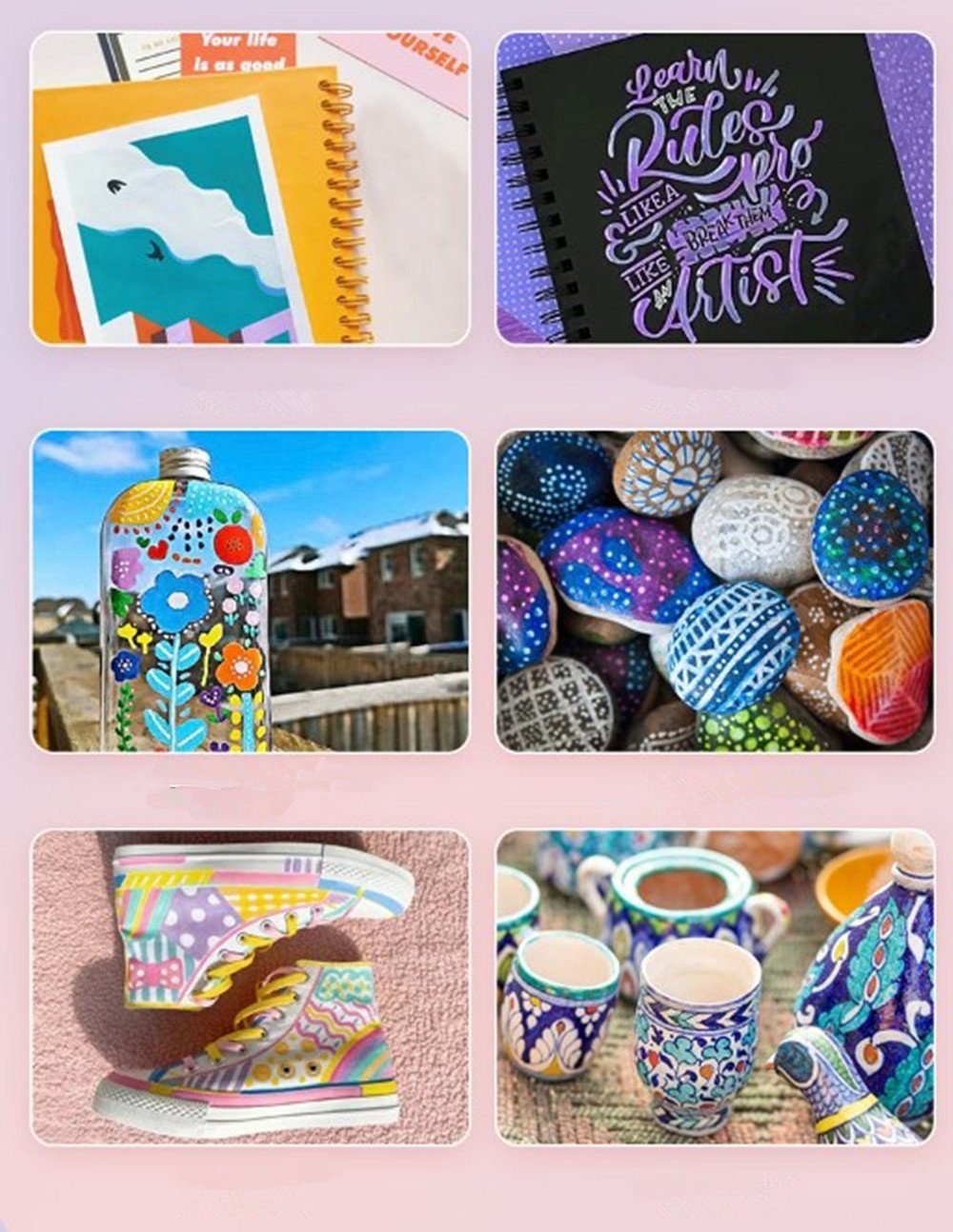 XDeer Lackmarker Acrylstifte für Steine,12/24/36/48/60/72Wasserfest Marker Stifte, für Papier,Leinwand, Glas, Keramik, Holz - Ideal zum Basteln