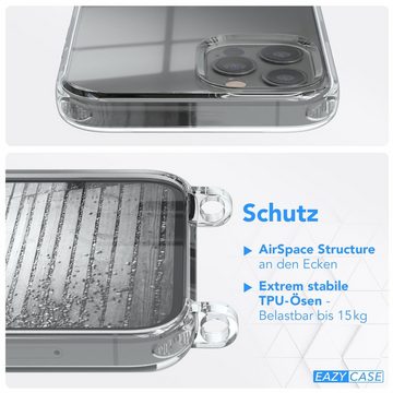 EAZY CASE Handykette 2in1 Metallkette für Apple iPhone 12 / 12 Pro 6,1 Zoll, Handykordel Kette zum Umhängen Cross Bag Schutzhülle Anthrazit Grau