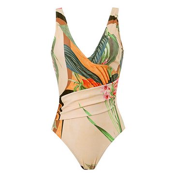 RUZU UG Schwimmanzug Zweiteiliger Badeanzug überkreuztem Print hüftbedeckendem Maxirock