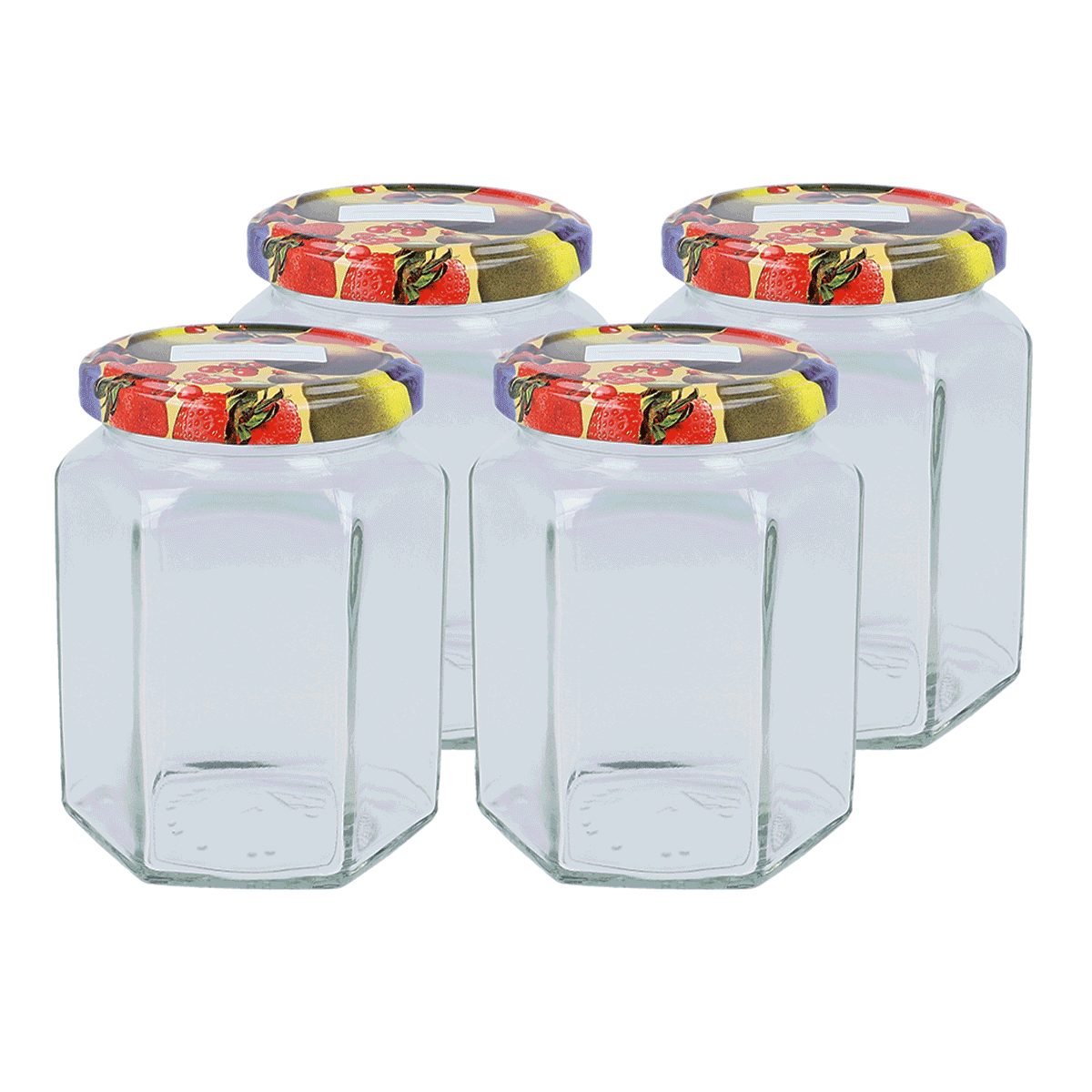 Einmachgläser Marmeladenglas (Einmachglas sechseckige EUROHOME Set), Konfitüren Marmeladengläser Marmeladen, mit Glas, - im und für Deckel perfekt 4er Schraubgläser