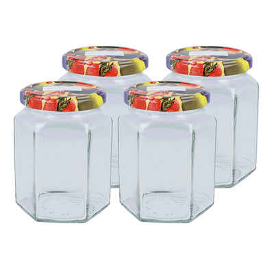 EUROHOME Marmeladenglas sechseckige Банки для варенья perfekt für Konfitüren und Marmeladen, Glas, (4-tlg., Einmachglas im 4er Set), Einmachgläser mit Deckel - Schraubgläser