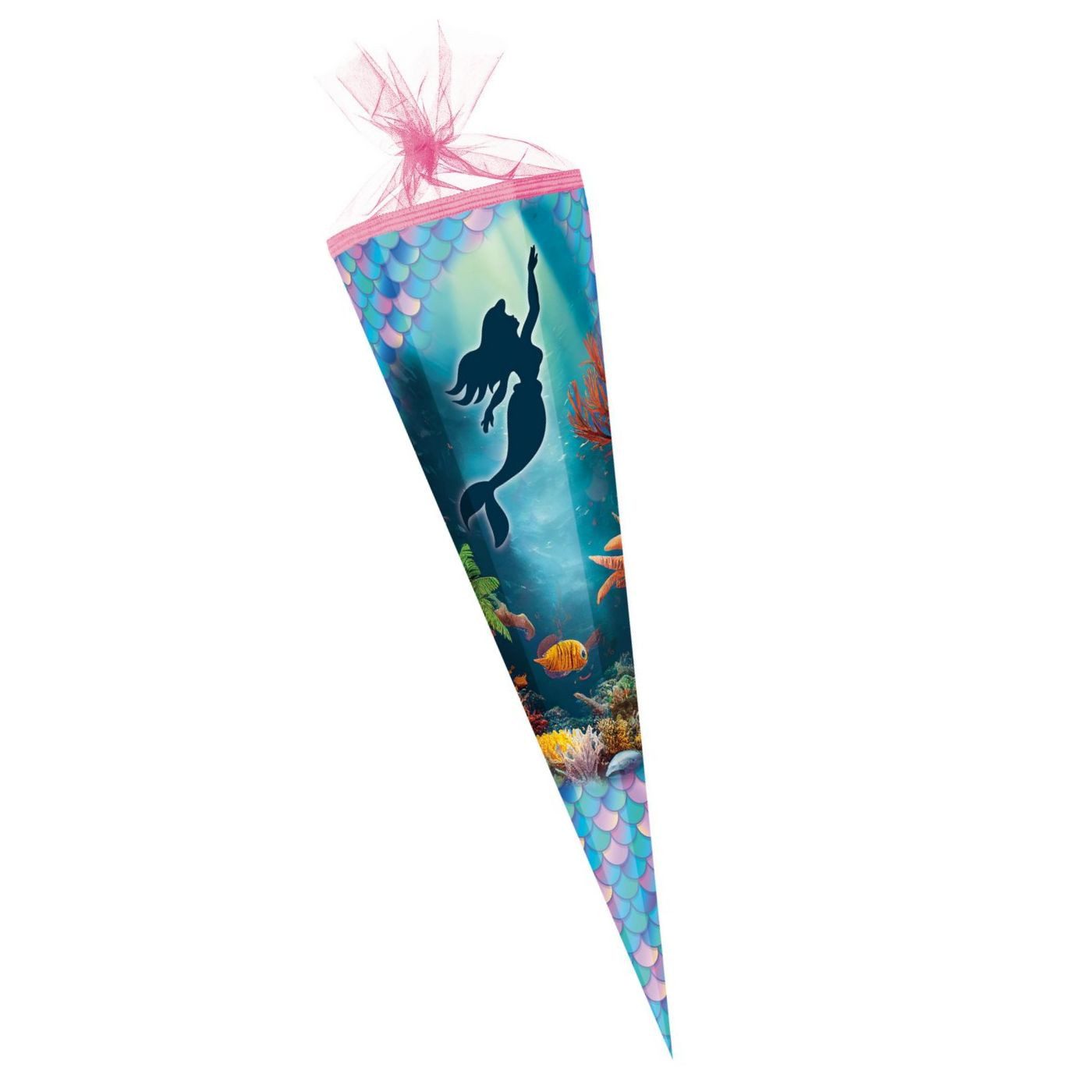 Schultüte Nestler Schultüte Meerjungfrau 85 cm 6-eckig Tüll/Textilborte