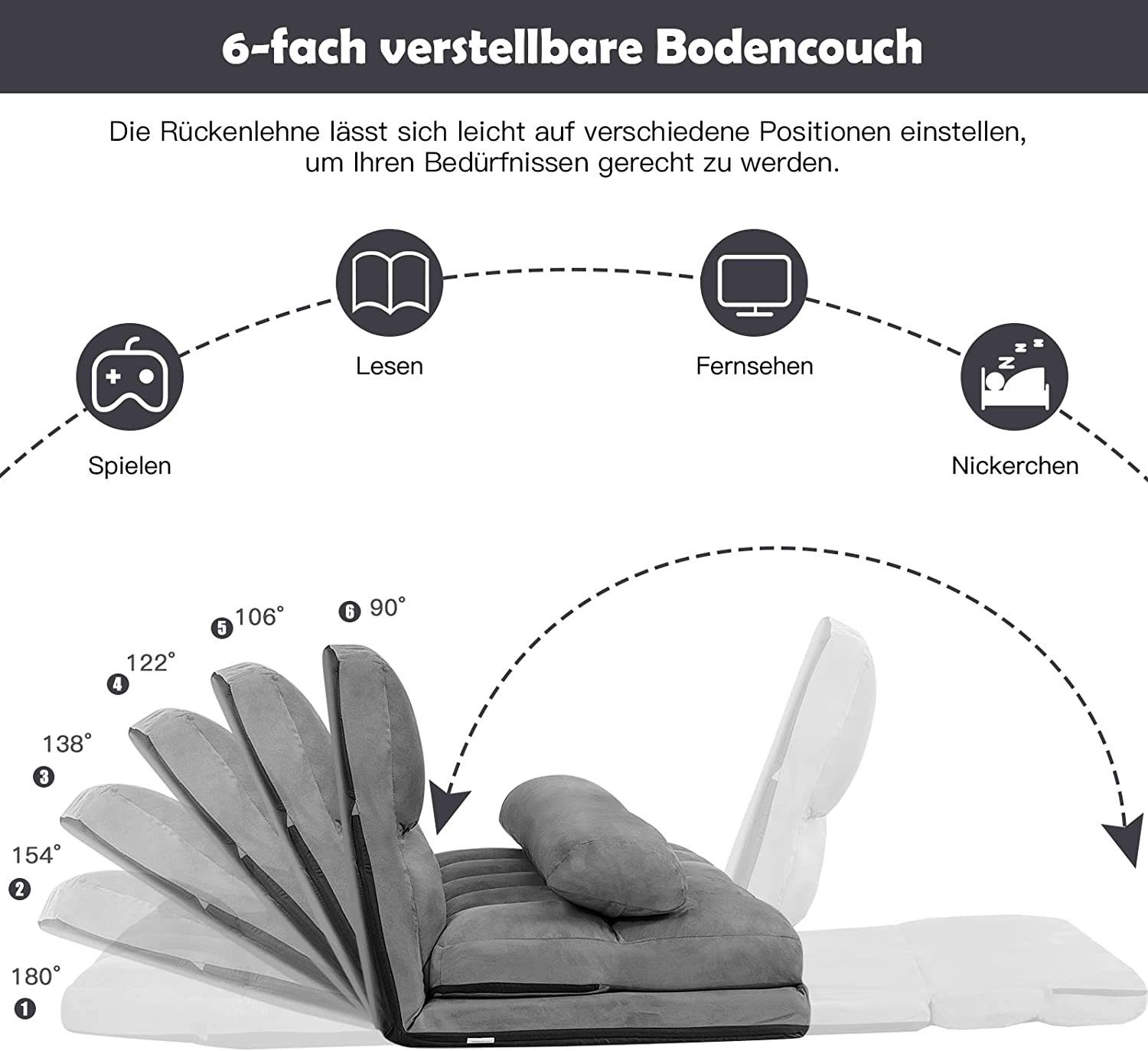 KOMFOTTEU Sofa 2 Sitzer Bodensofa, mit 2 Kissen,3 in 1 Sofabett günstig online kaufen