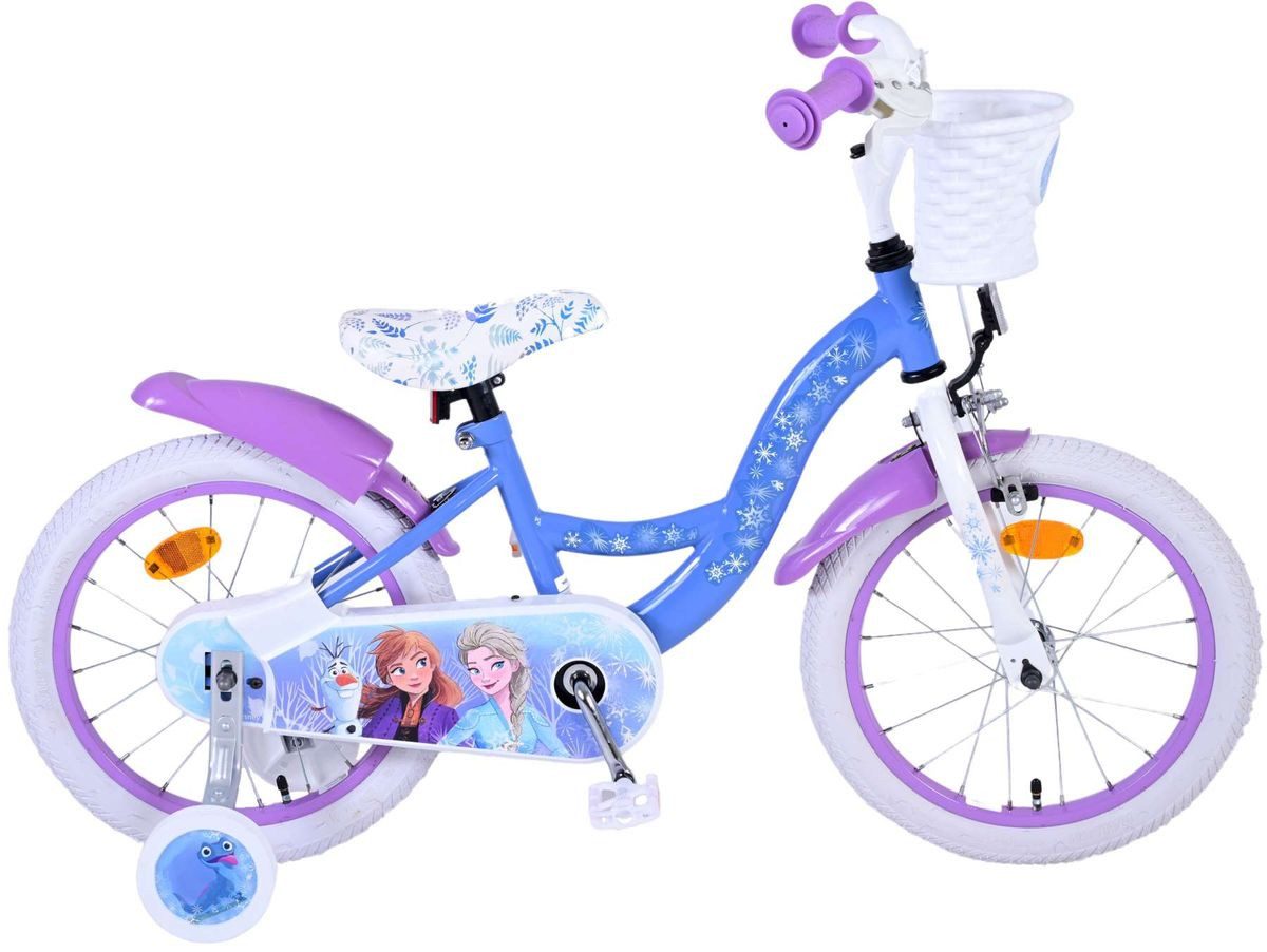 Volare Kinderfahrrad 16 Zoll Kinder Mädchen Fahrrad Rad Frozen 2 Eiskönigin Elsa 21584-SACB, 1 Gang, Rücktrittbremse, Korb,Stützräder,Kettenschutz, Schutzbleche