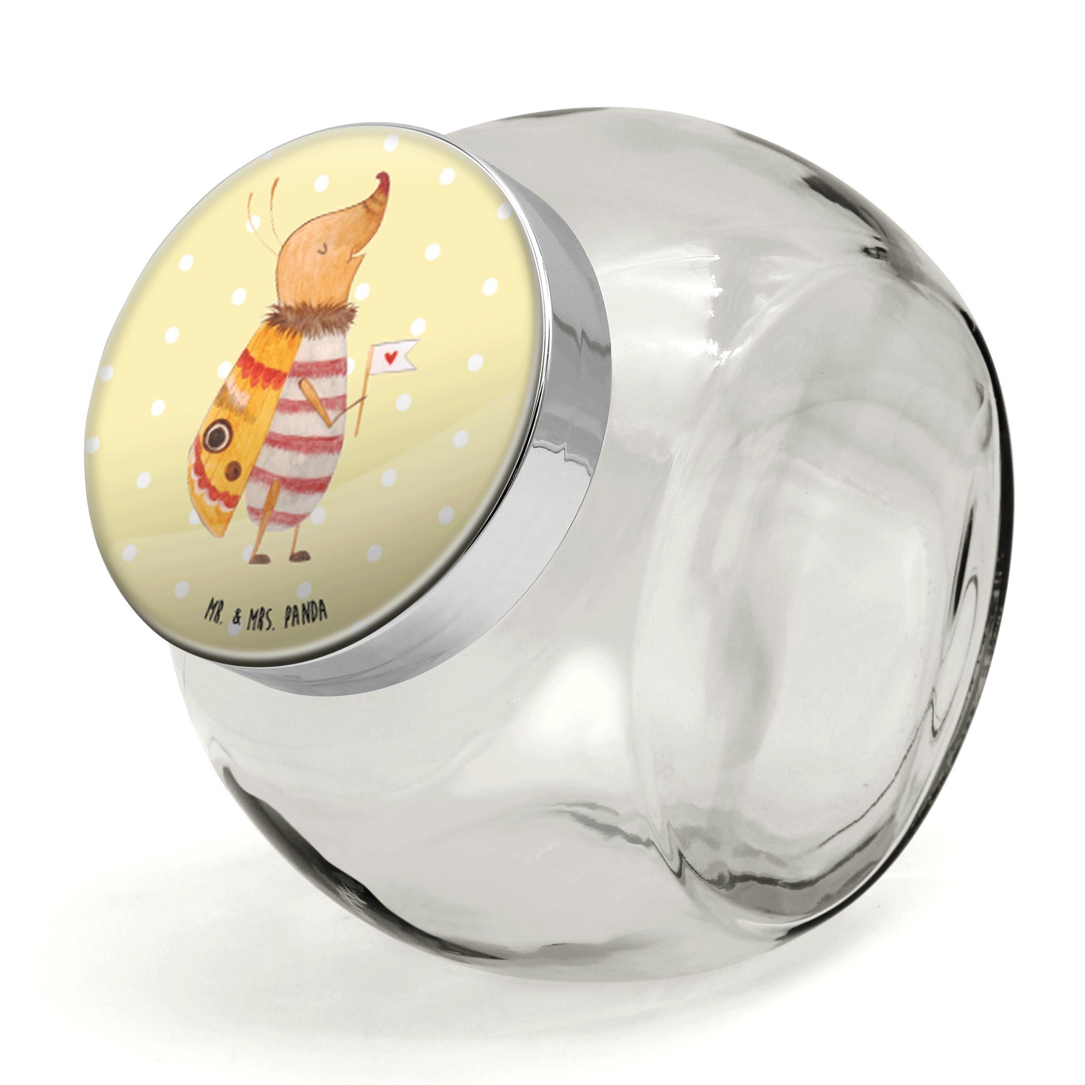 Mr. & Mrs. Panda Vorratsglas L 870ml Nachtfalter Fähnchen - Gelb Pastell - Geschenk, Vorratsglas, Premium Glas, (1-tlg), Eigene Motive