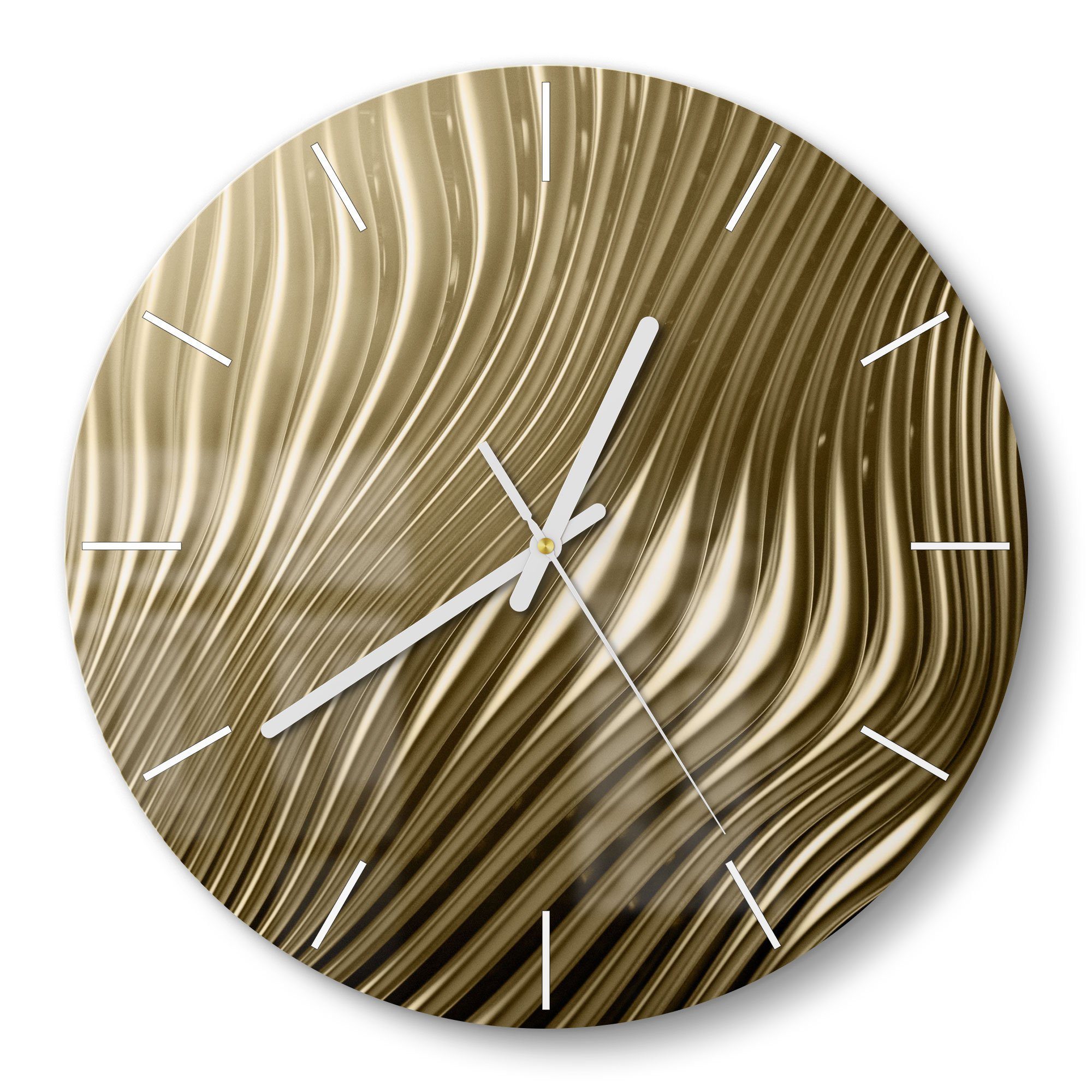 DEQORI Wanduhr 'Goldenes Rillendesign' (Glas Glasuhr modern Wand Uhr Design Küchenuhr)