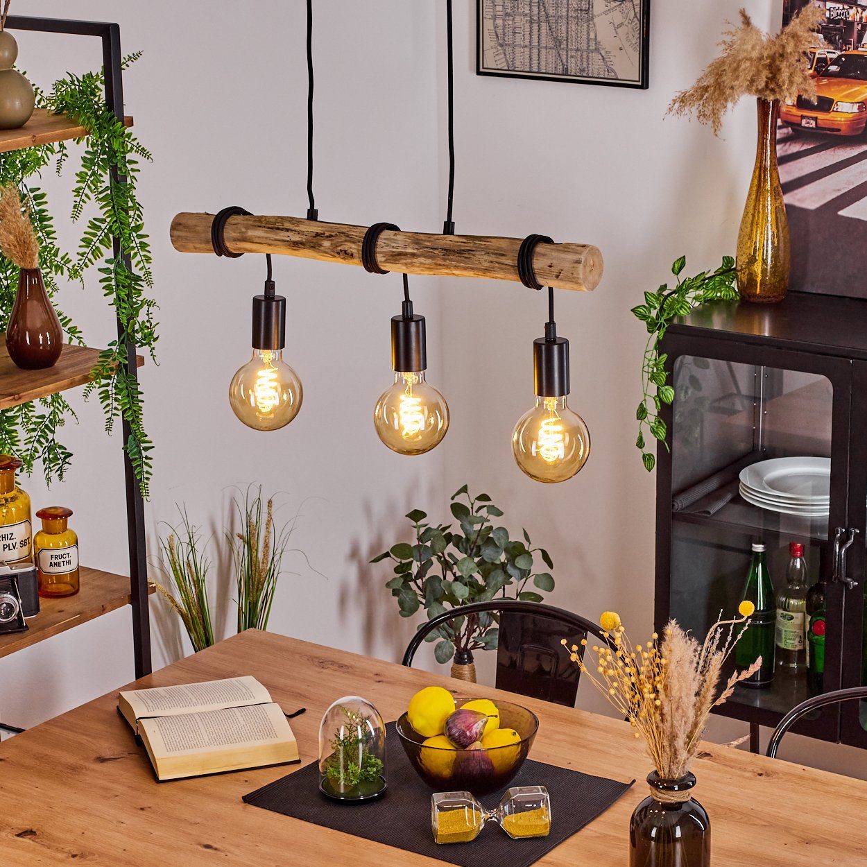 hofstein Pendelleuchte »Campagnazza« moderne Hängeleuchte aus Metall/Holz i günstig online kaufen