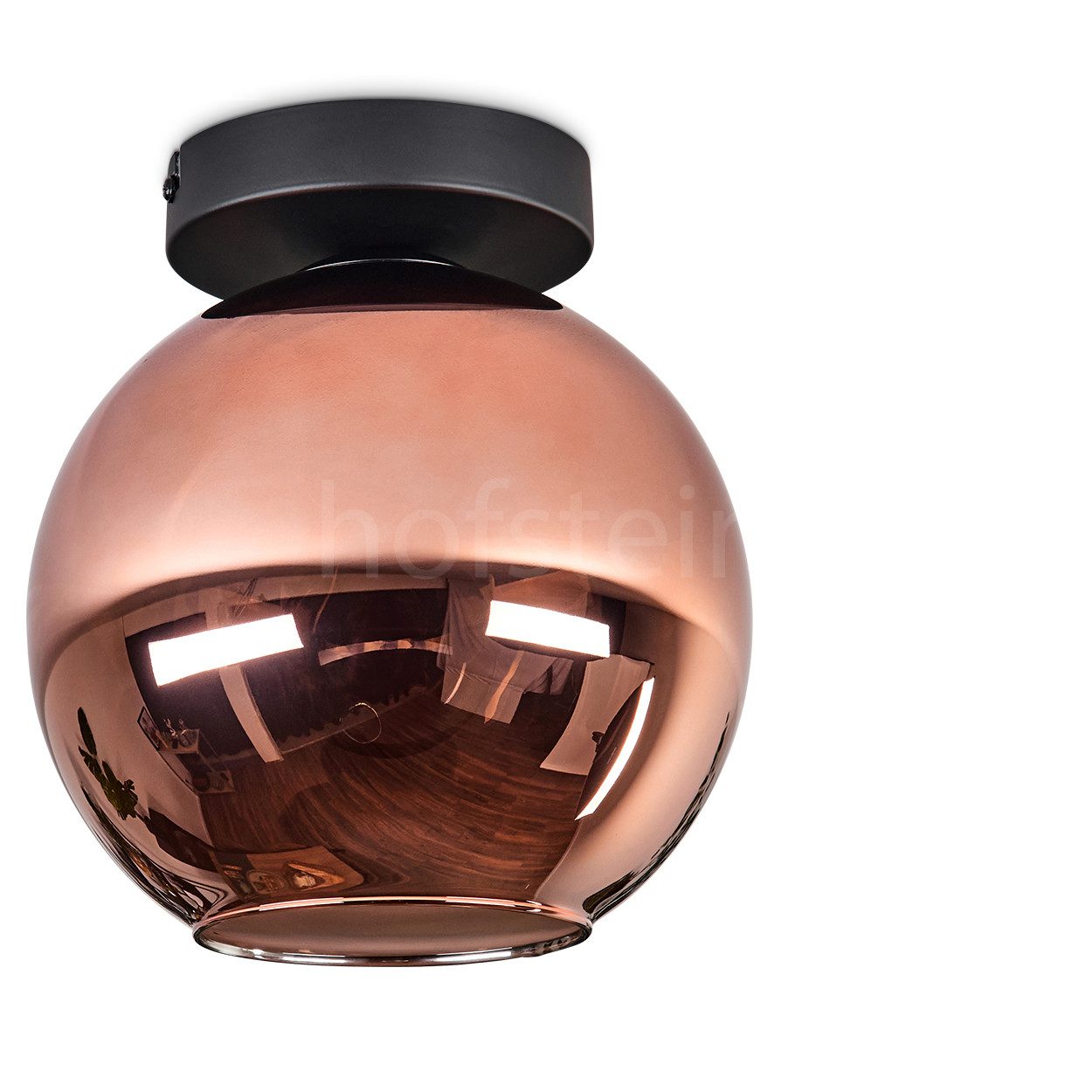 hofstein Deckenleuchte Deckenlampe aus Metall/Glas in Schwarz/Kupferfarben, ohne Leuchtmittel, moderne Leuchte mit Schirm aus Glas (20cm), 1xE27, ohne Leuchtmittel