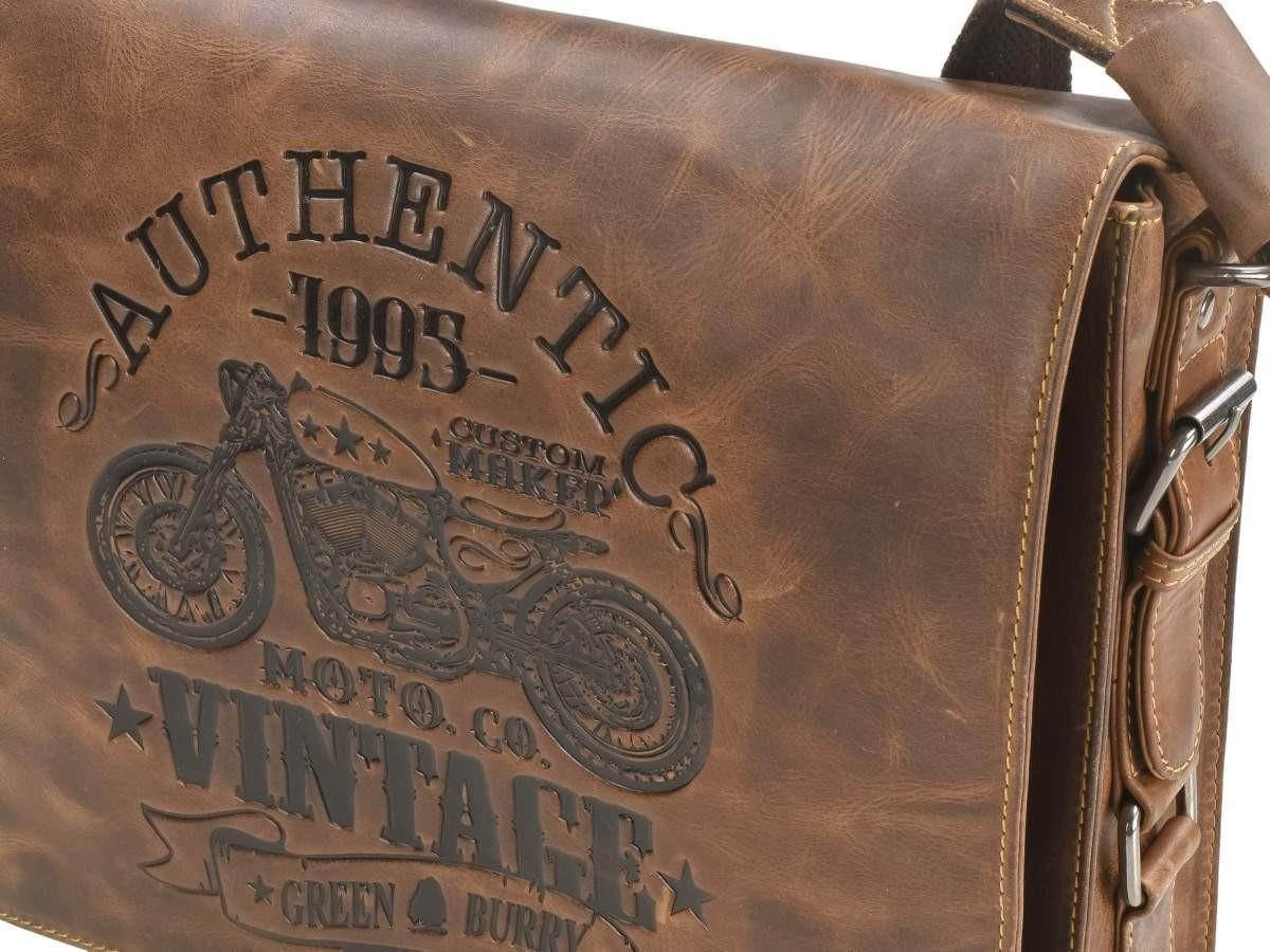 Greenburry Umhängetasche Cafe Racer, used Look, Schultertasche 34x28cm, mit CafeRacer Biker Prägung