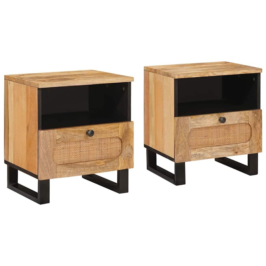 vidaXL Nachttisch Nachttisch 2 Stk. Natur 40 x 33 x 46 cm Massivholz (2-St)