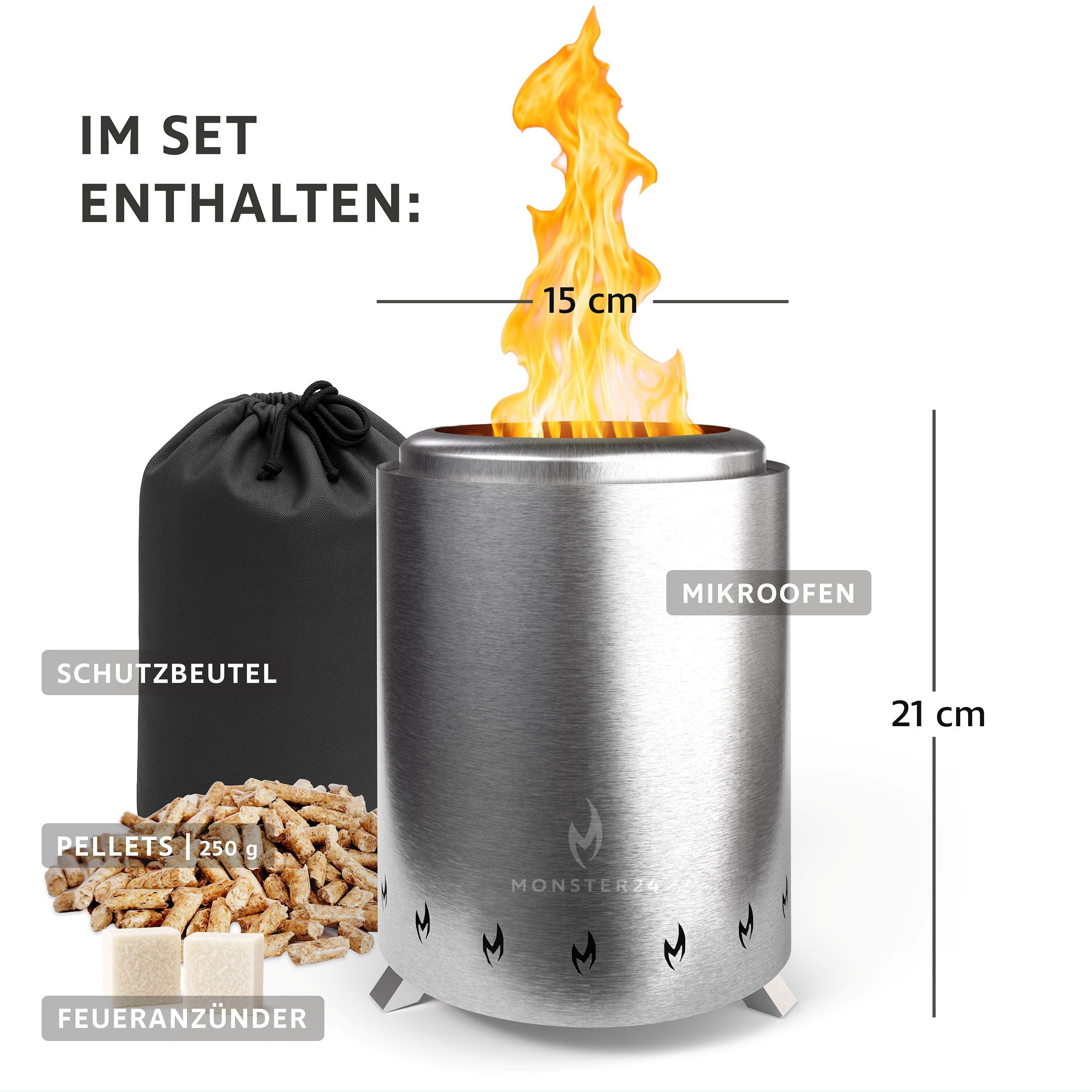 Monster24 Feuerschale Monster24 Mikroofen aus Edelstahl, raucharmer Tischkamin